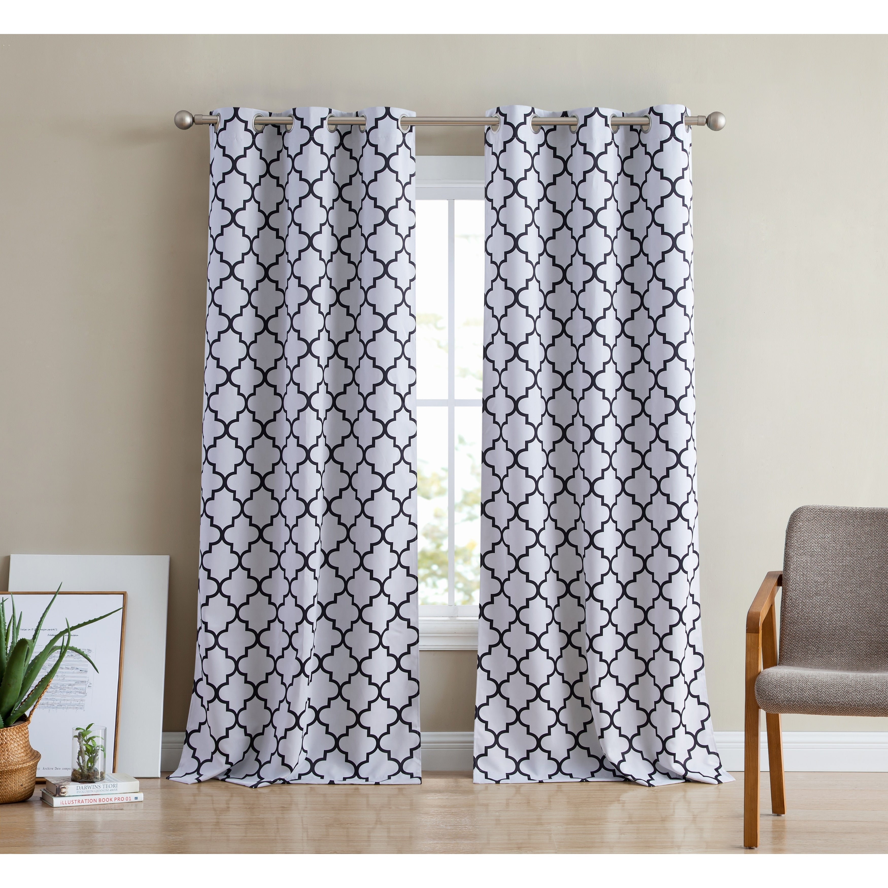 HLC.me Lattice Geometric Blackout Thermal Privacy Room Darkening Grommet Window Drapes Curtain Panels - Set of 2