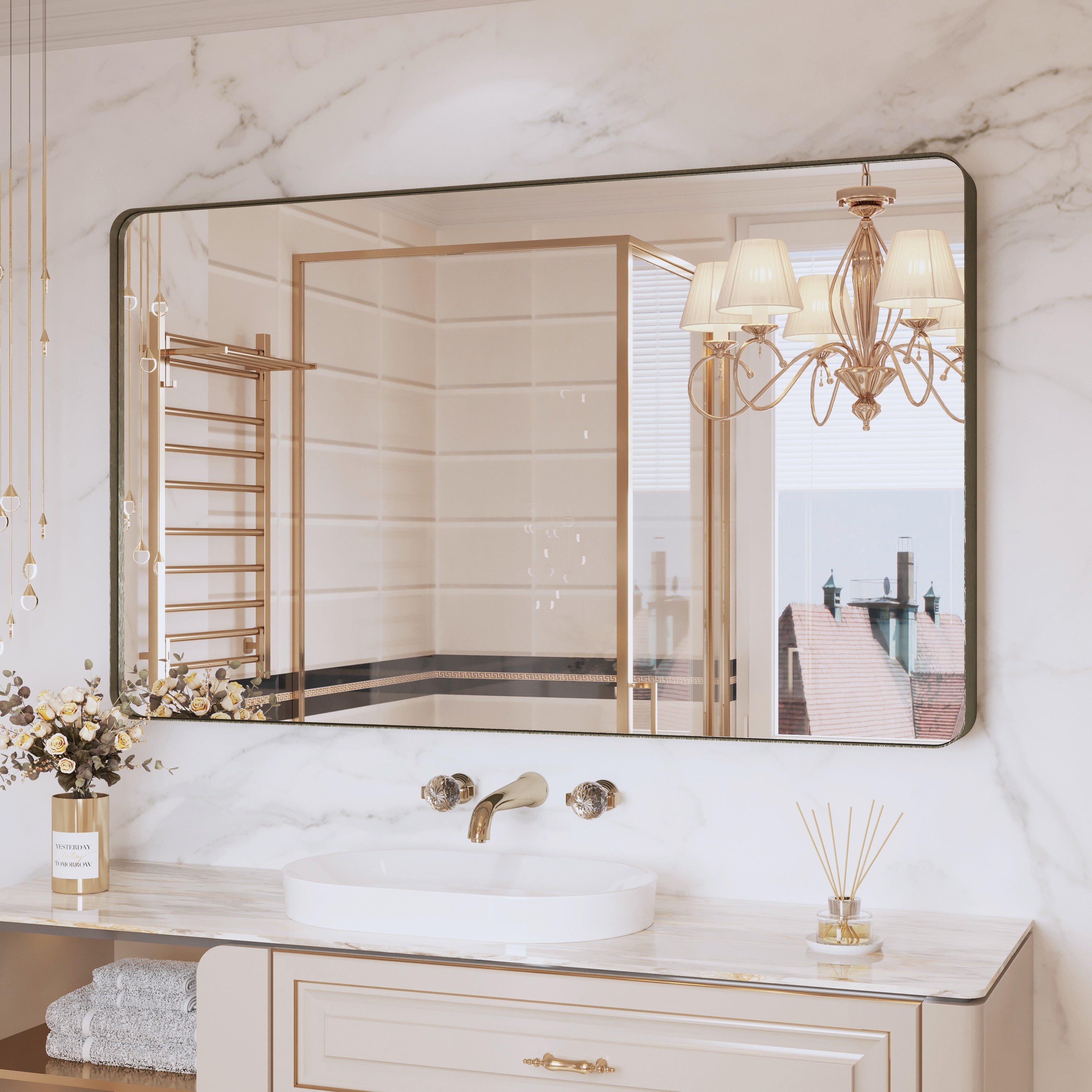 Framed Wall Mounted Bathroom Vanity Mirror