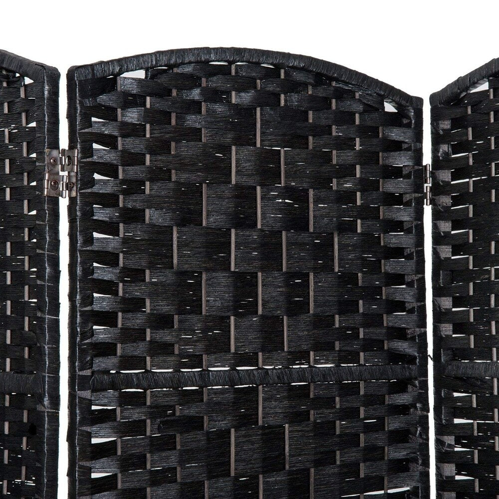 HomCom 6' Tall Wicker Weave Six Panel Room Divider Privacy Screen - Black Wood