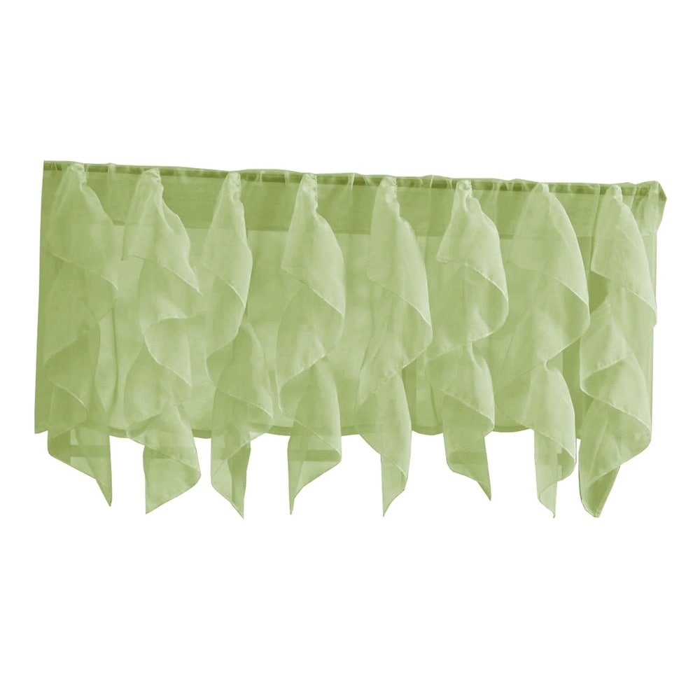 Sweet Home Collection Sage Vertical Ruffled Waterfall Valance and Curtain Tiers