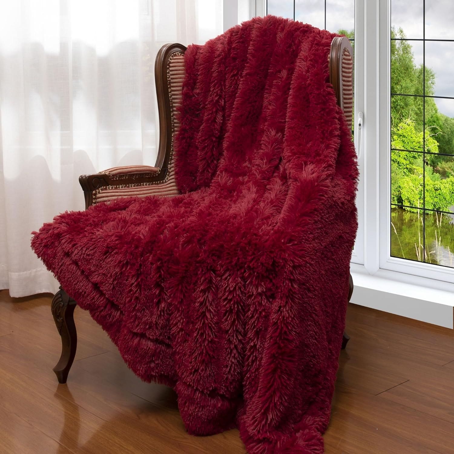 Cheer Collection Reversible Faux Fur Accent Throw Blanket