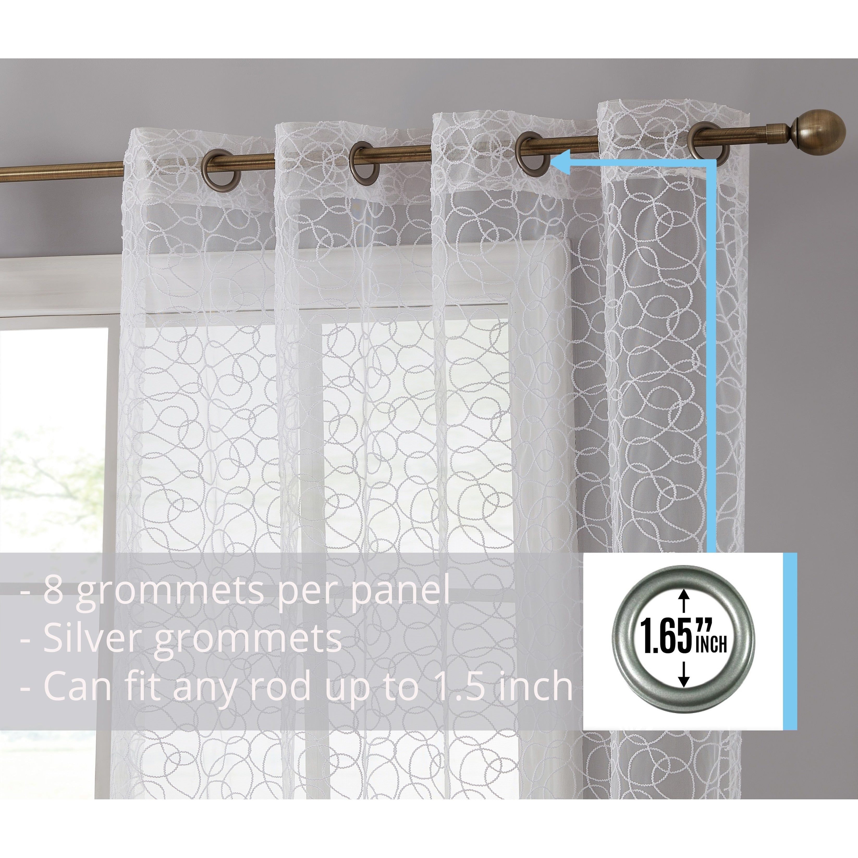 HLC.me Audrey Embroidered Premium Soft Decorative Sheer Voile Light Filtering Grommet Window Curtain Panels - Set of 2