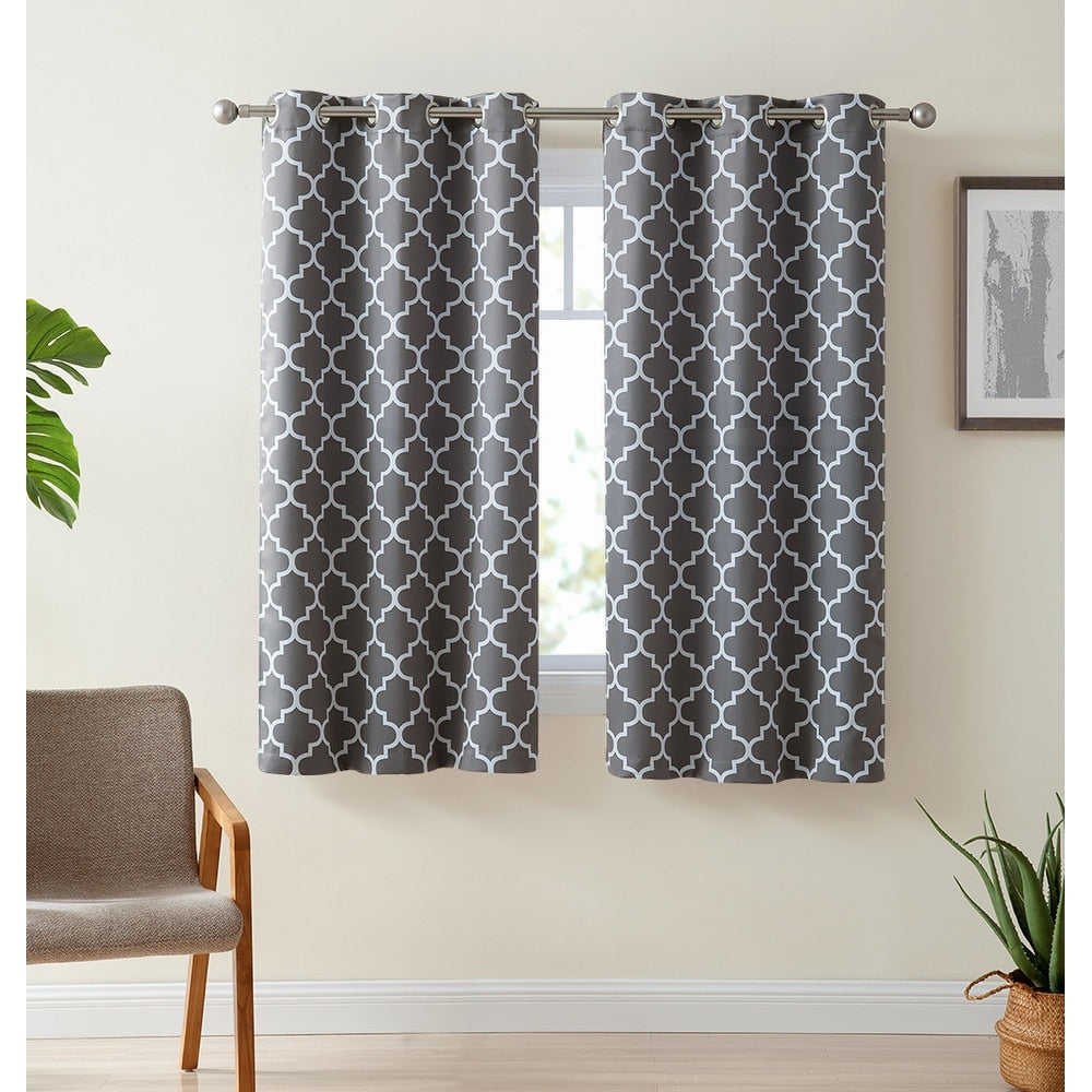 HLC.me Lattice Geometric Blackout Thermal Privacy Room Darkening Grommet Window Drapes Curtain Panels - Set of 2