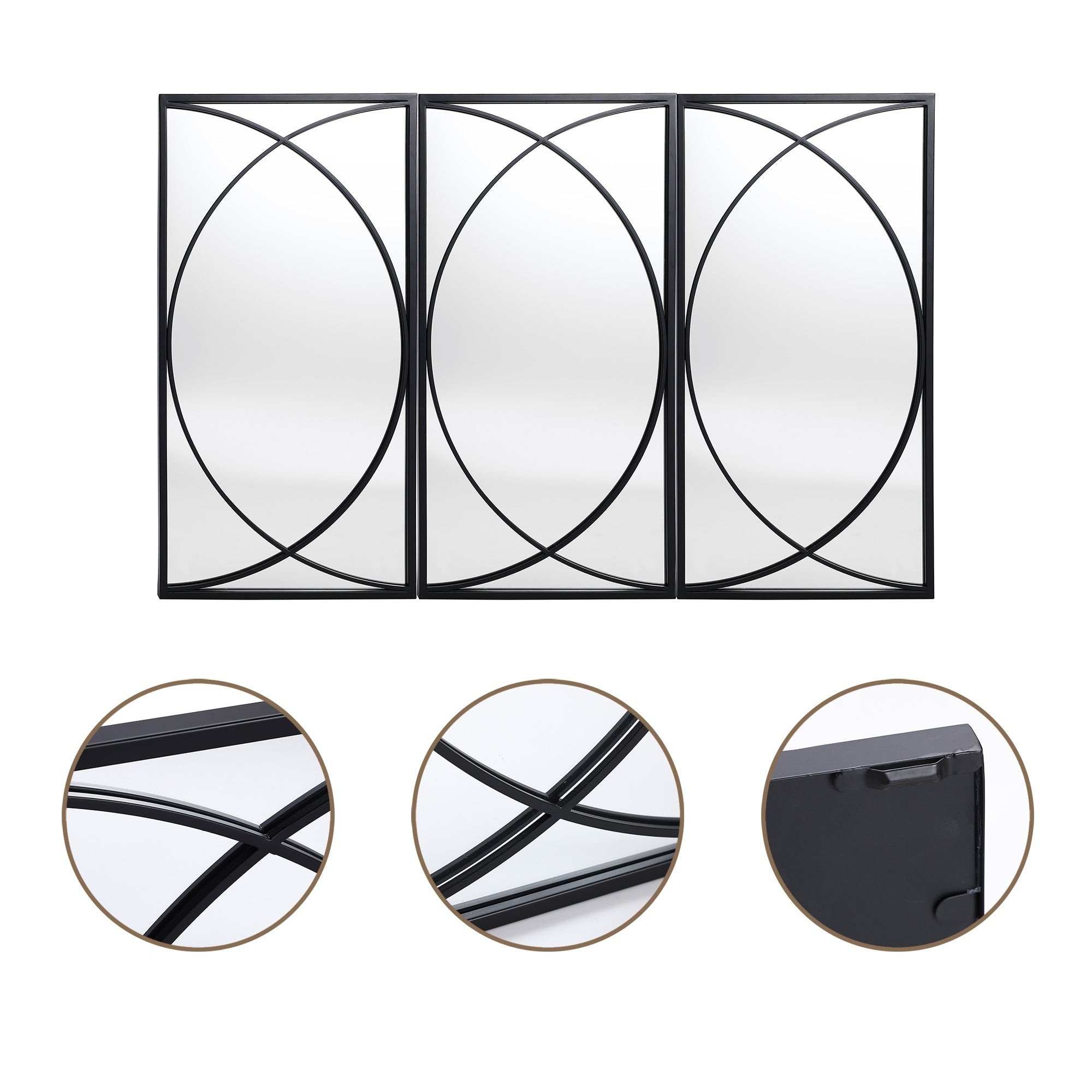 3-Piece Black Metal Rectangular Wall Mirror Set - 31.9 H x 15.75 W x 0.75 D