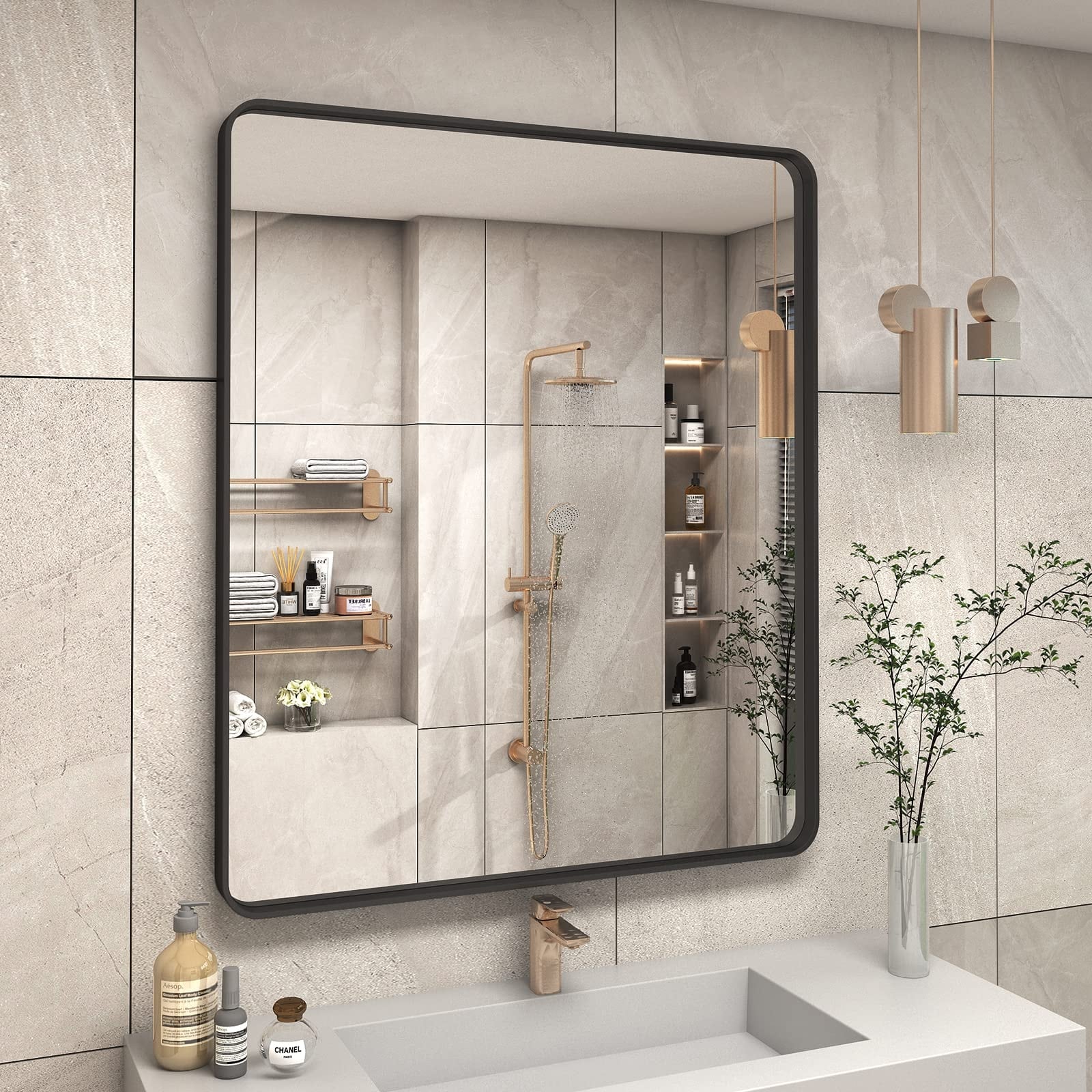 Apmir Metal Frame Tempered Glass Bathroom Vanity Mirror for Wall, Cloakroom, Bedroom