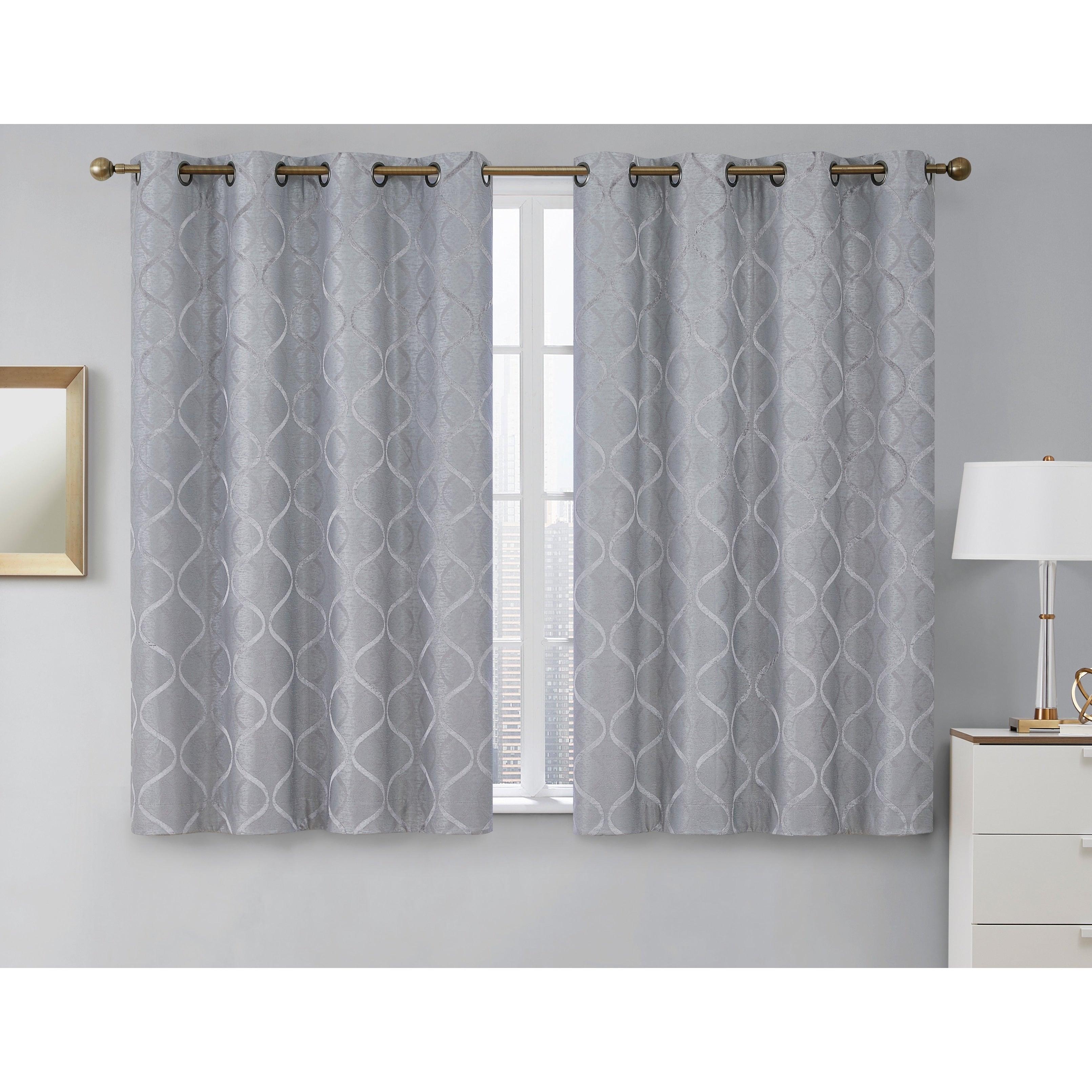 HLC.me Lattice Flocked 100% Complete Blackout Thermal Insulated Window Curtain Grommet Panels - Set of 2