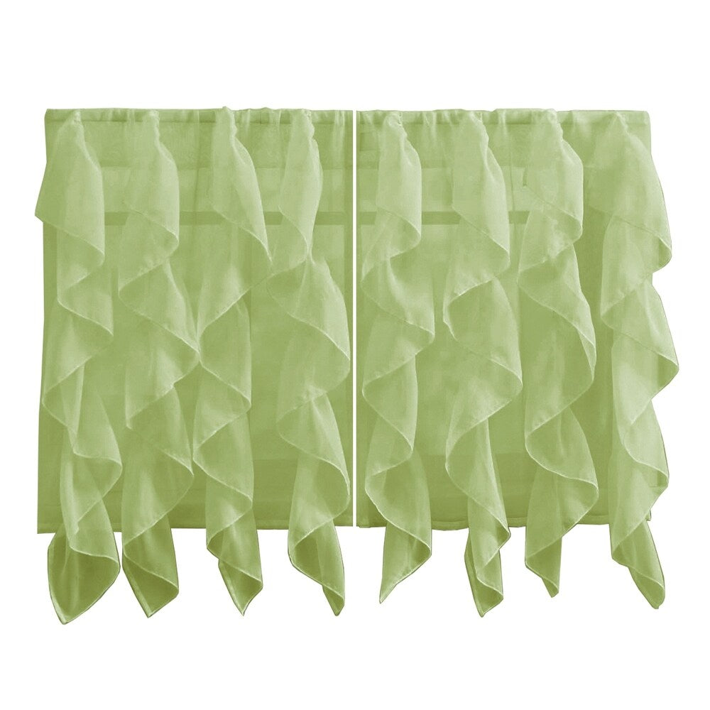 Sweet Home Collection Sage Vertical Ruffled Waterfall Valance and Curtain Tiers