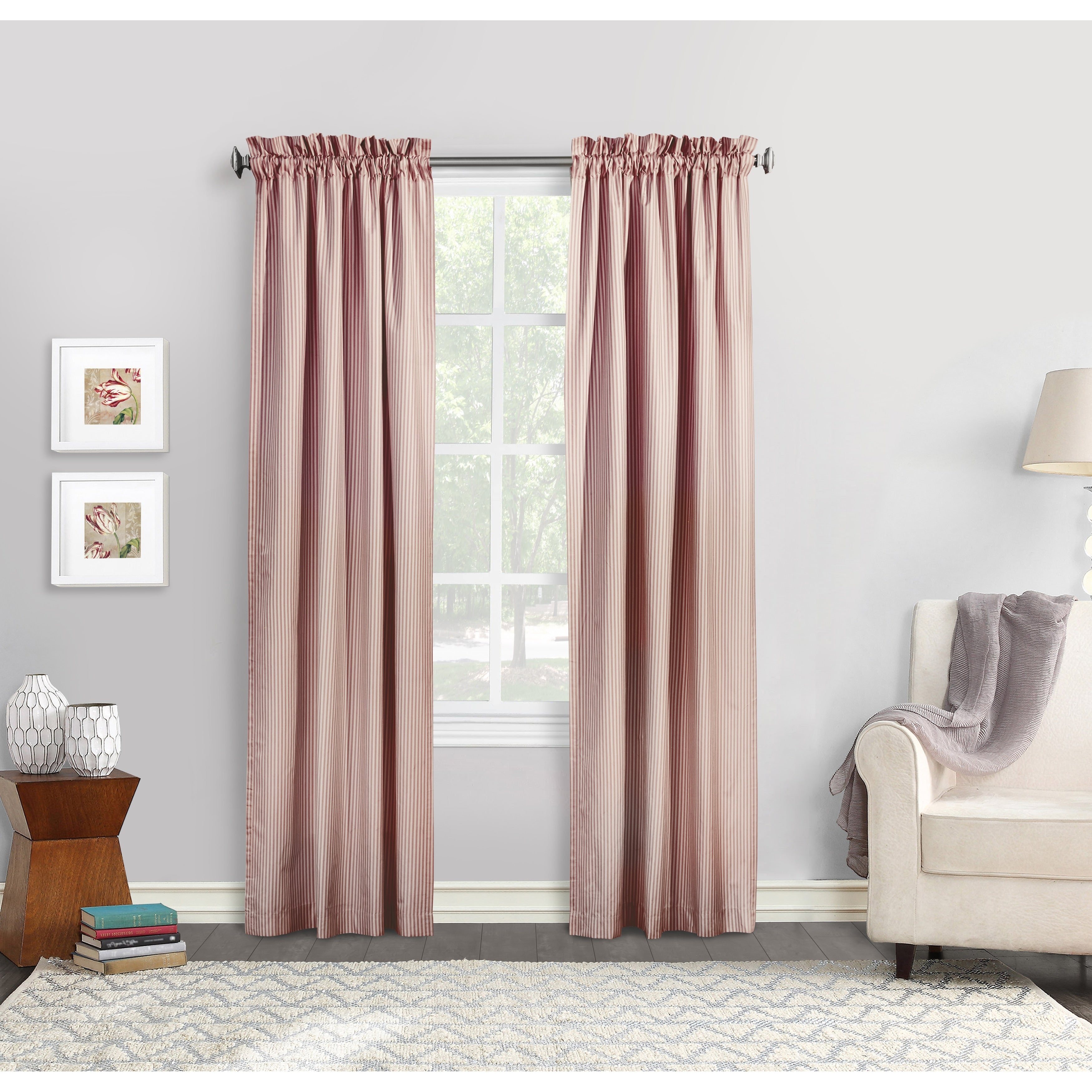 ThermaLogic Ticking Stripe Pole Top Window Curtain Panel Set