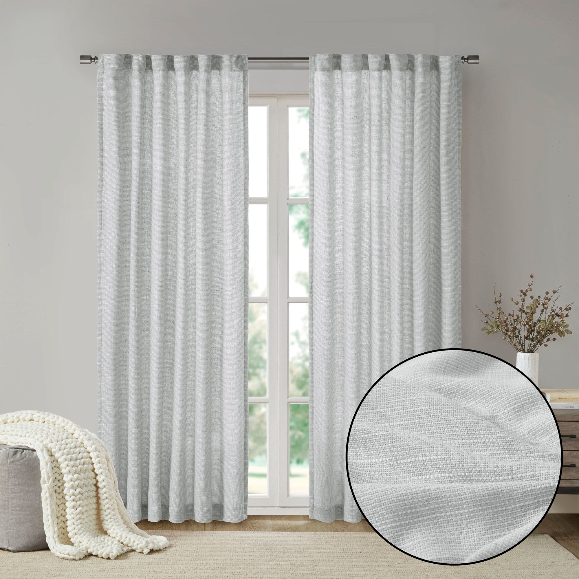 Madison Park Barnet Faux Linen Rod Pocket and Back Tab Fleece Lined Curtain Panel