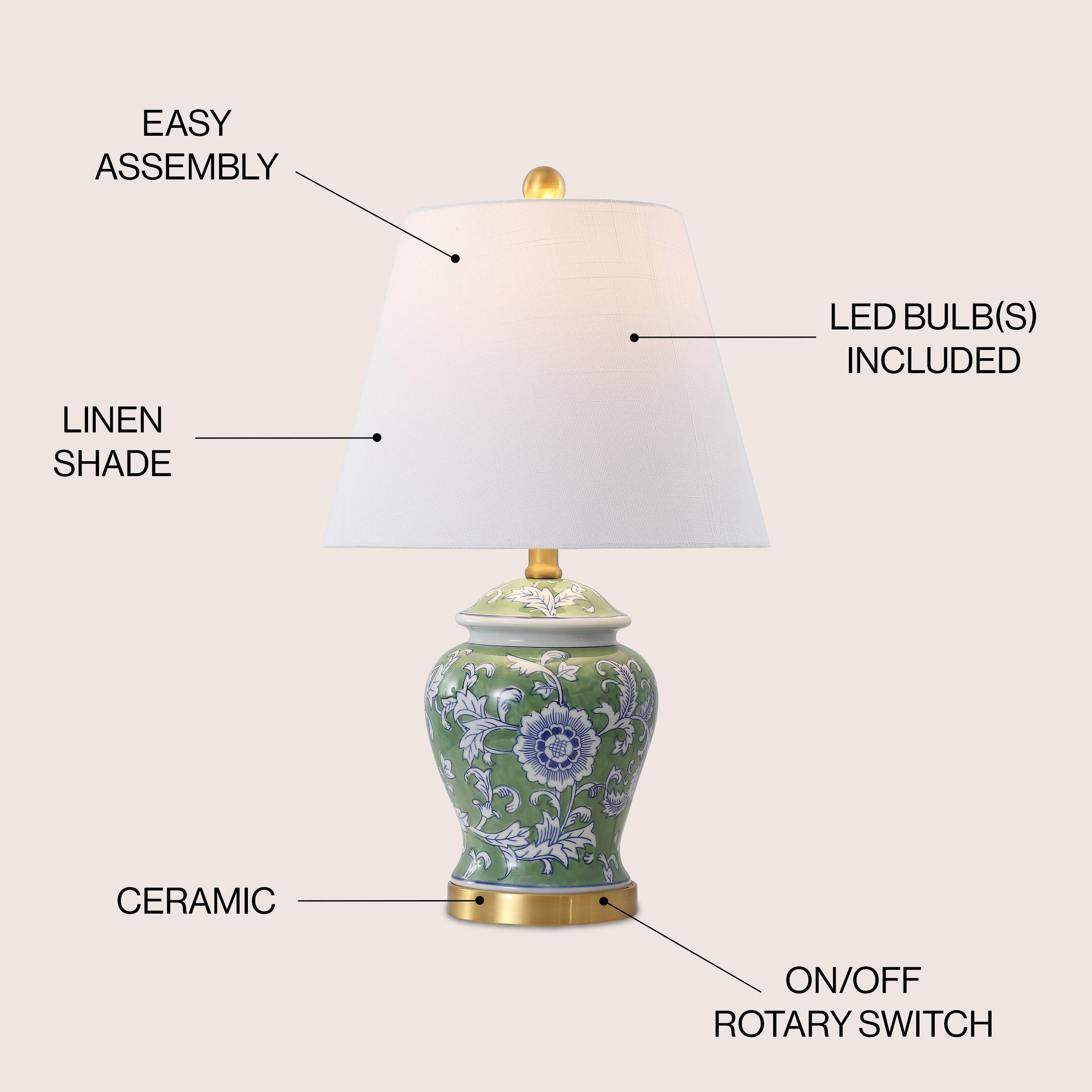 Penelope 22 Chinoiserie LED Table Lamp, Blue/White by JONATHAN Y