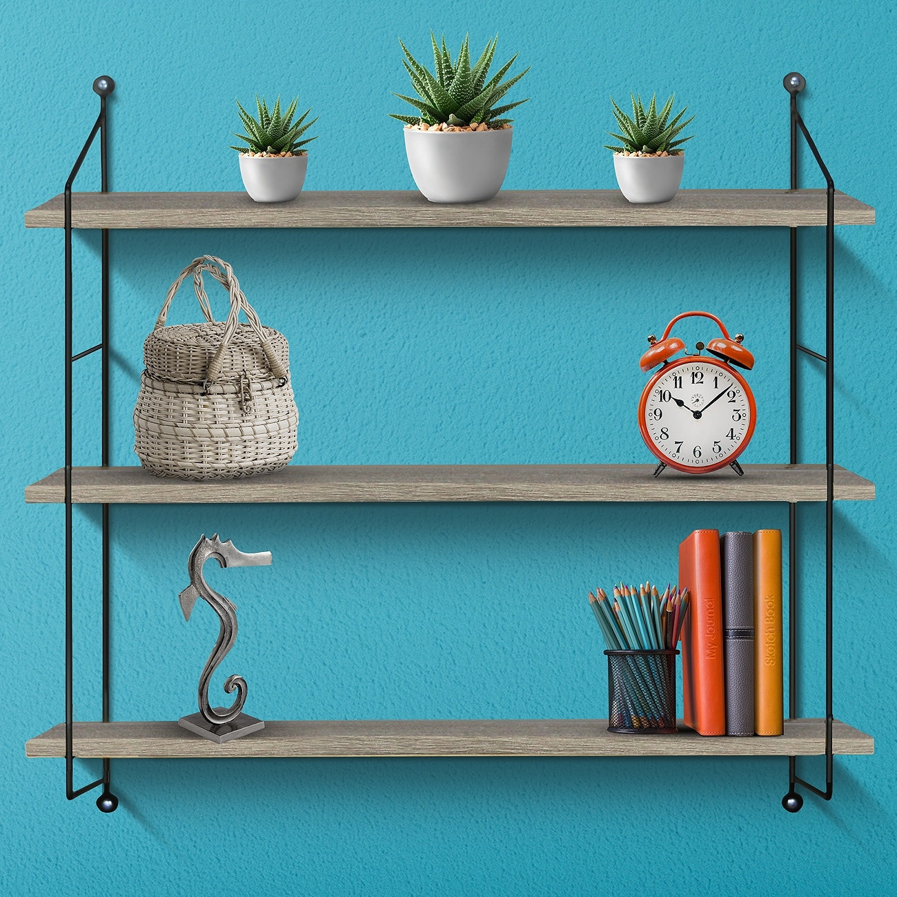 Sorbus Rustic Floating Shelf with Metal Brackets