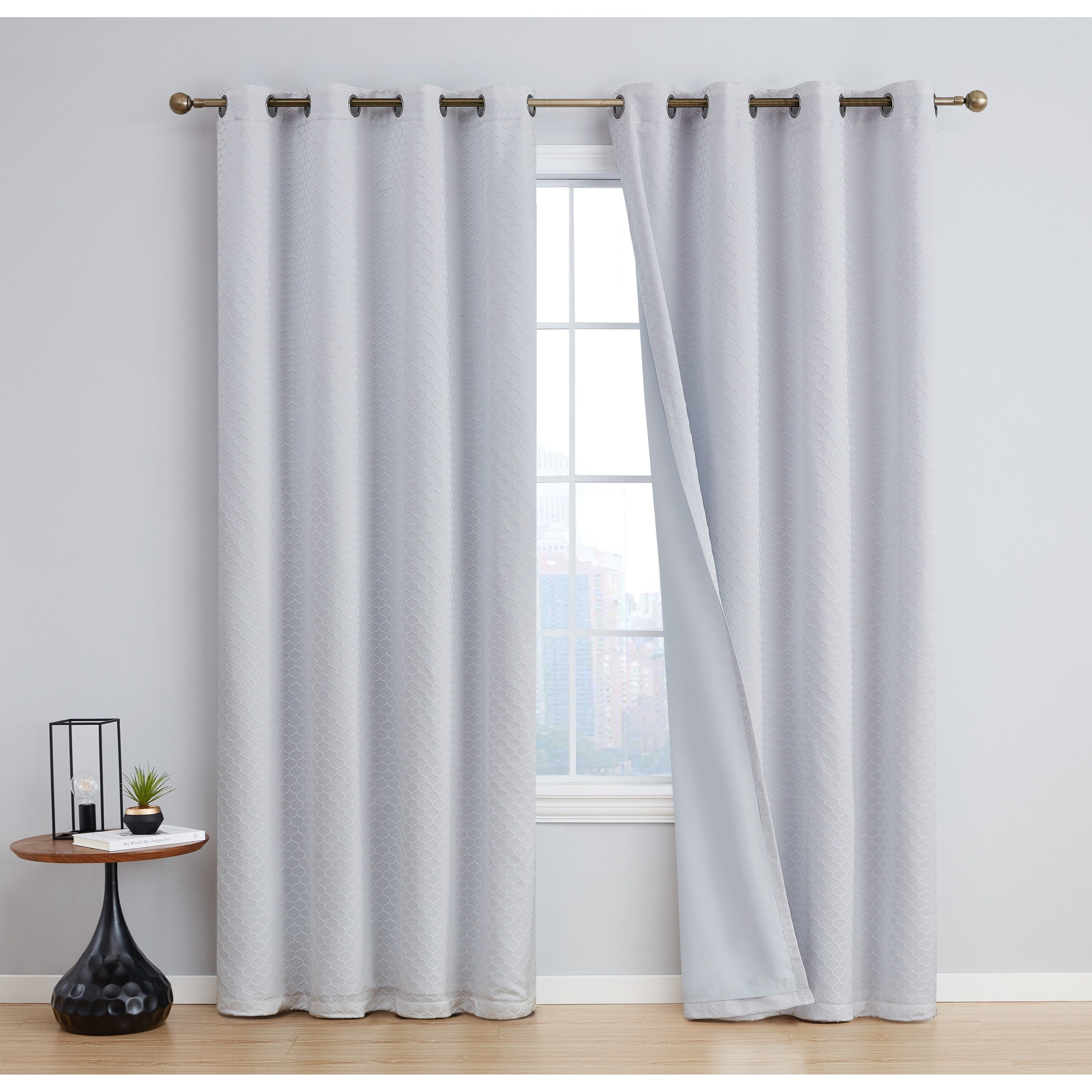 HLC.me Sienna Pattern 100% Complete Blackout Thermal Insulated Double Layer Window Curtain Grommet Panels, Set of 2