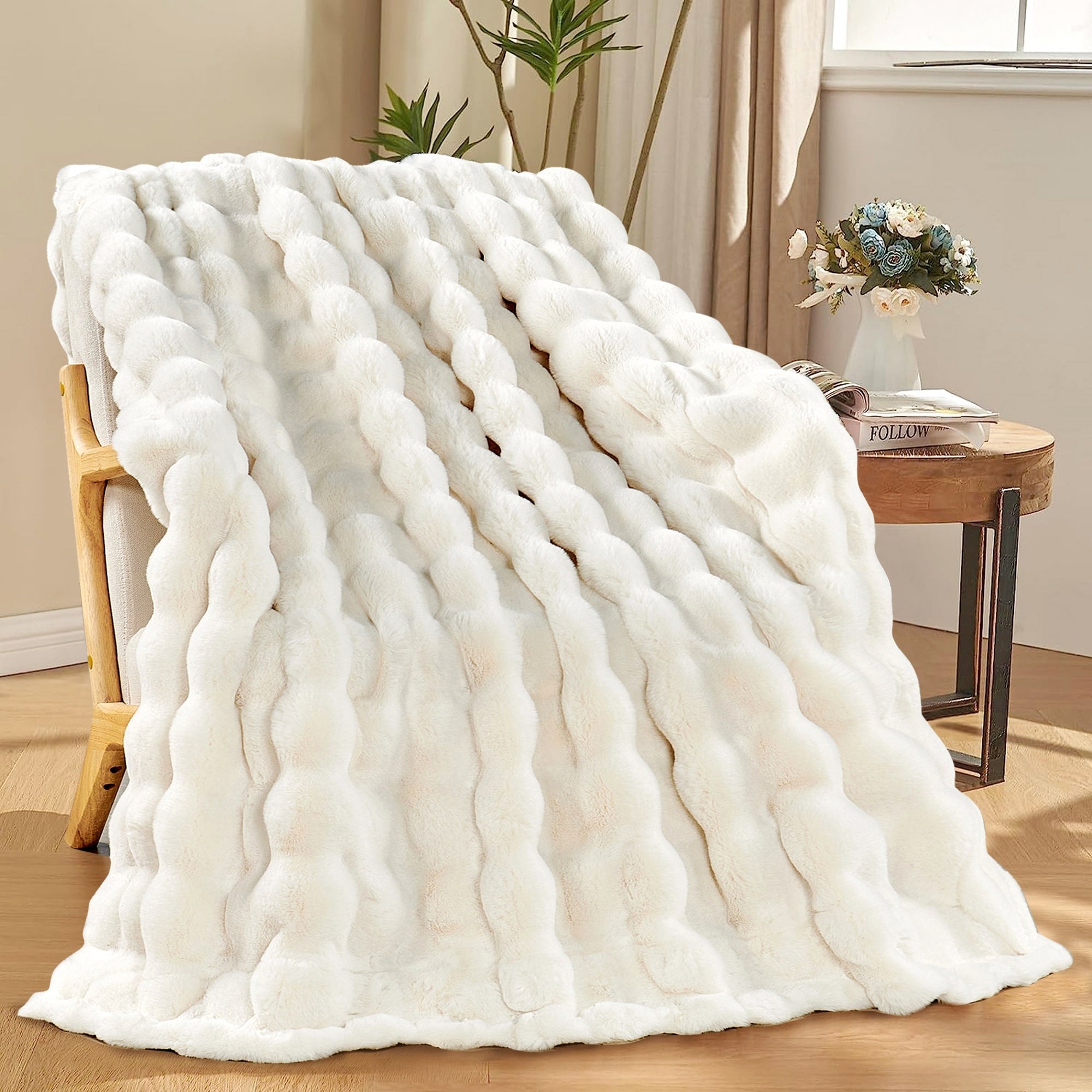 Home Soft Things Bubble Textured FauxFur Throw Cozy Soft Blankets