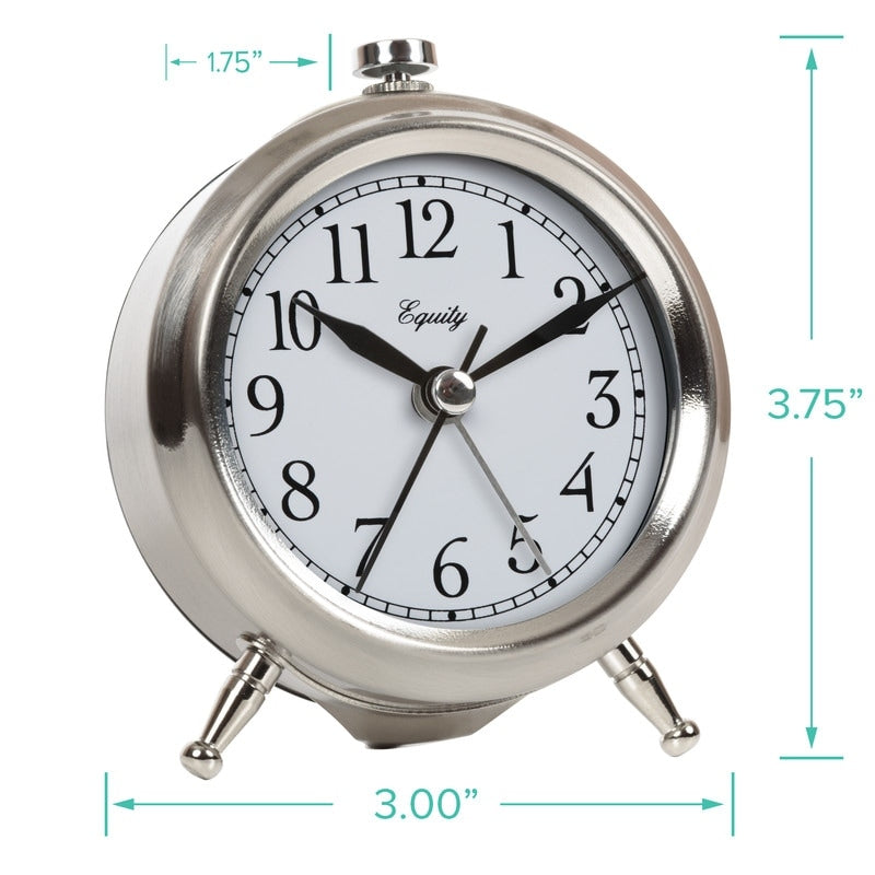 Equity by La Crosse Small Silver Metal Silent Analog Alarm Clock