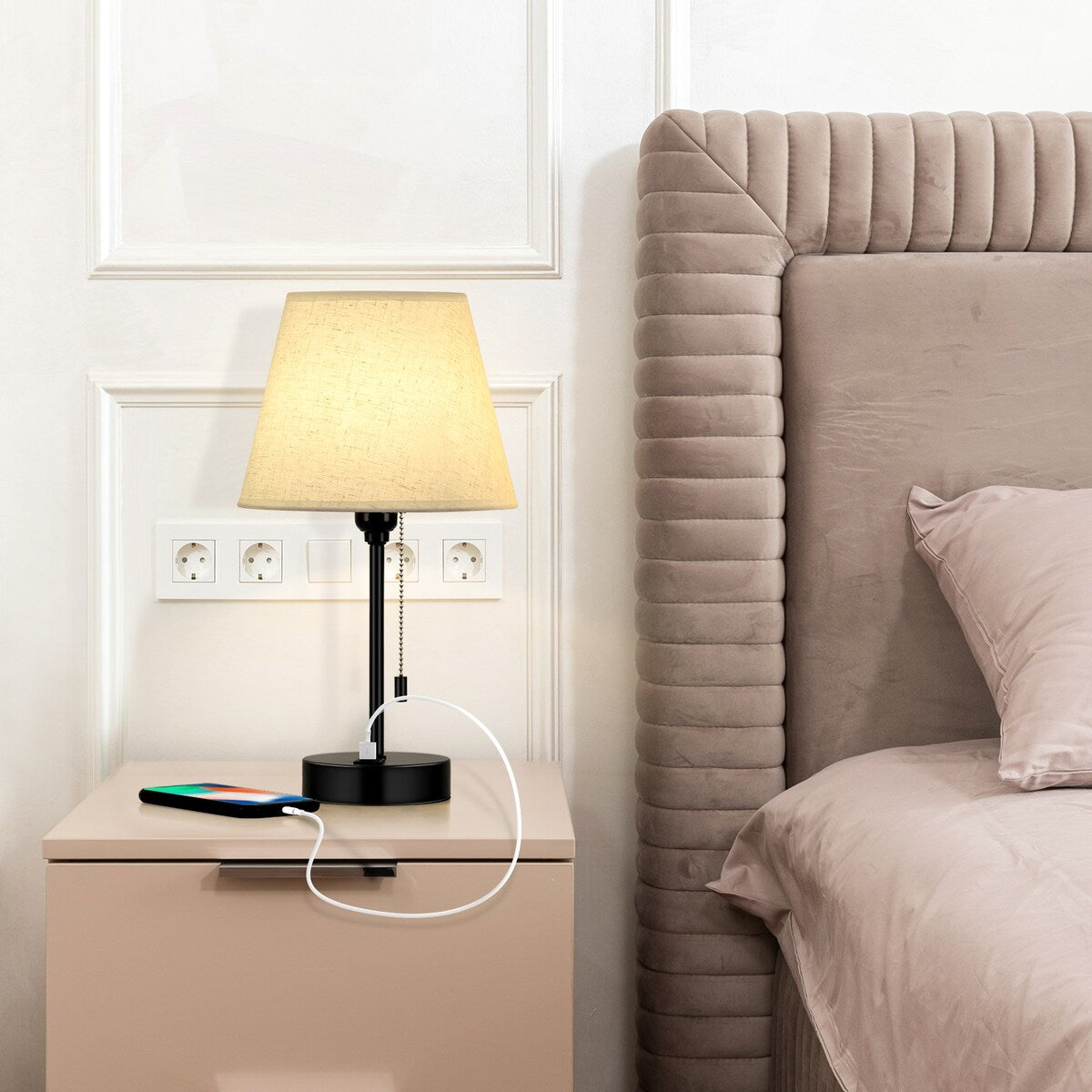 Bedside Table Lamp Set of 2 with USB Ports - 2PCS