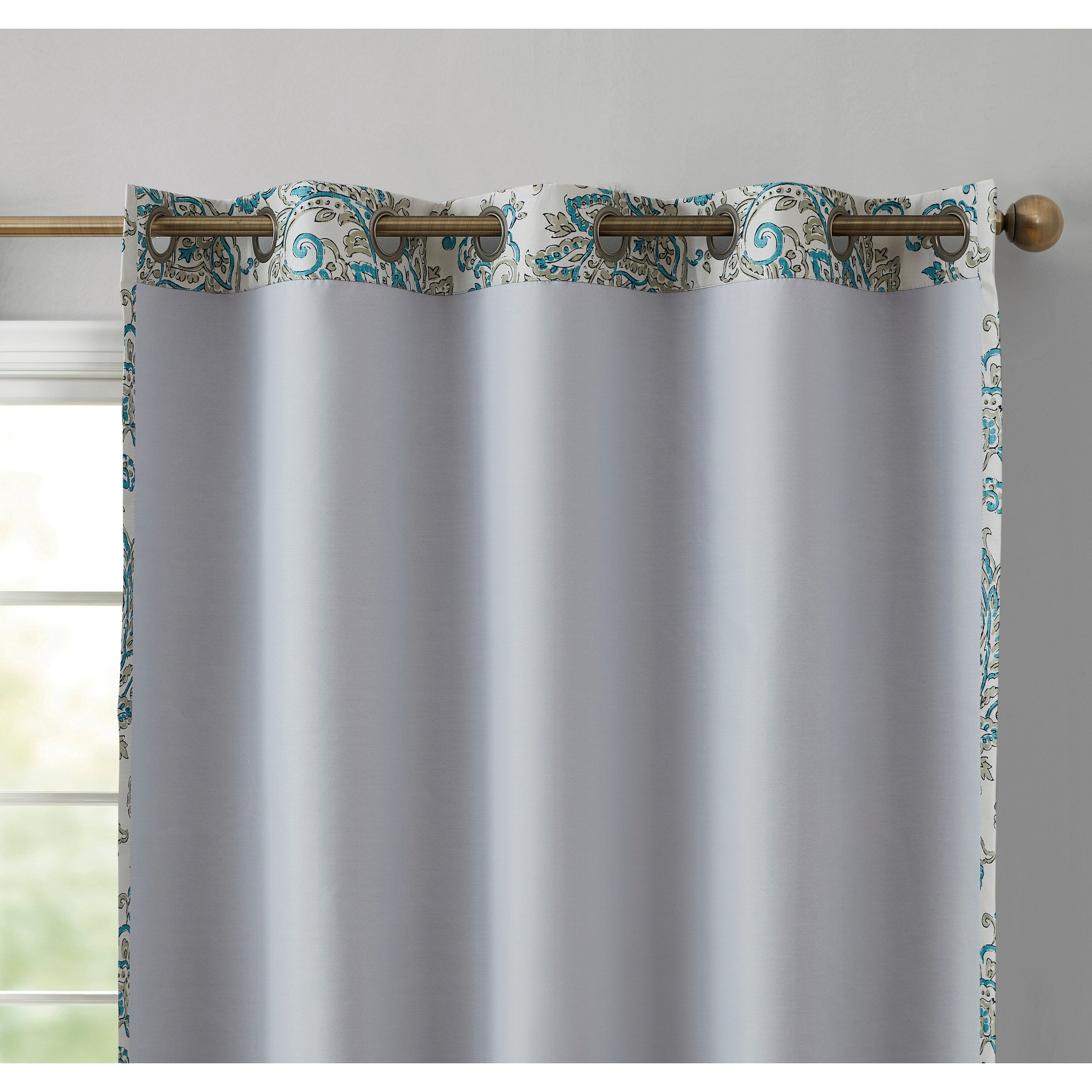 HLC.me Amalfi Paisley Faux Silk 100% Blackout Room Darkening Thermal Energy Efficient Curtain Grommet Panels, 2 Panels