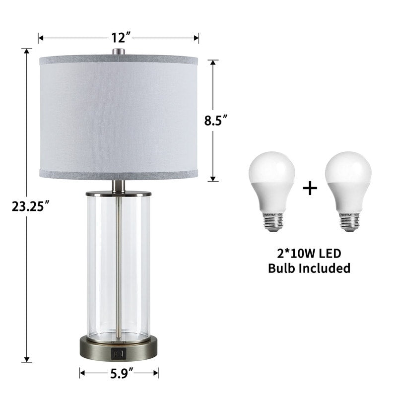 KAWOTI 23.25 Touch Control Table Lamp Set with USB Port and Bulbs