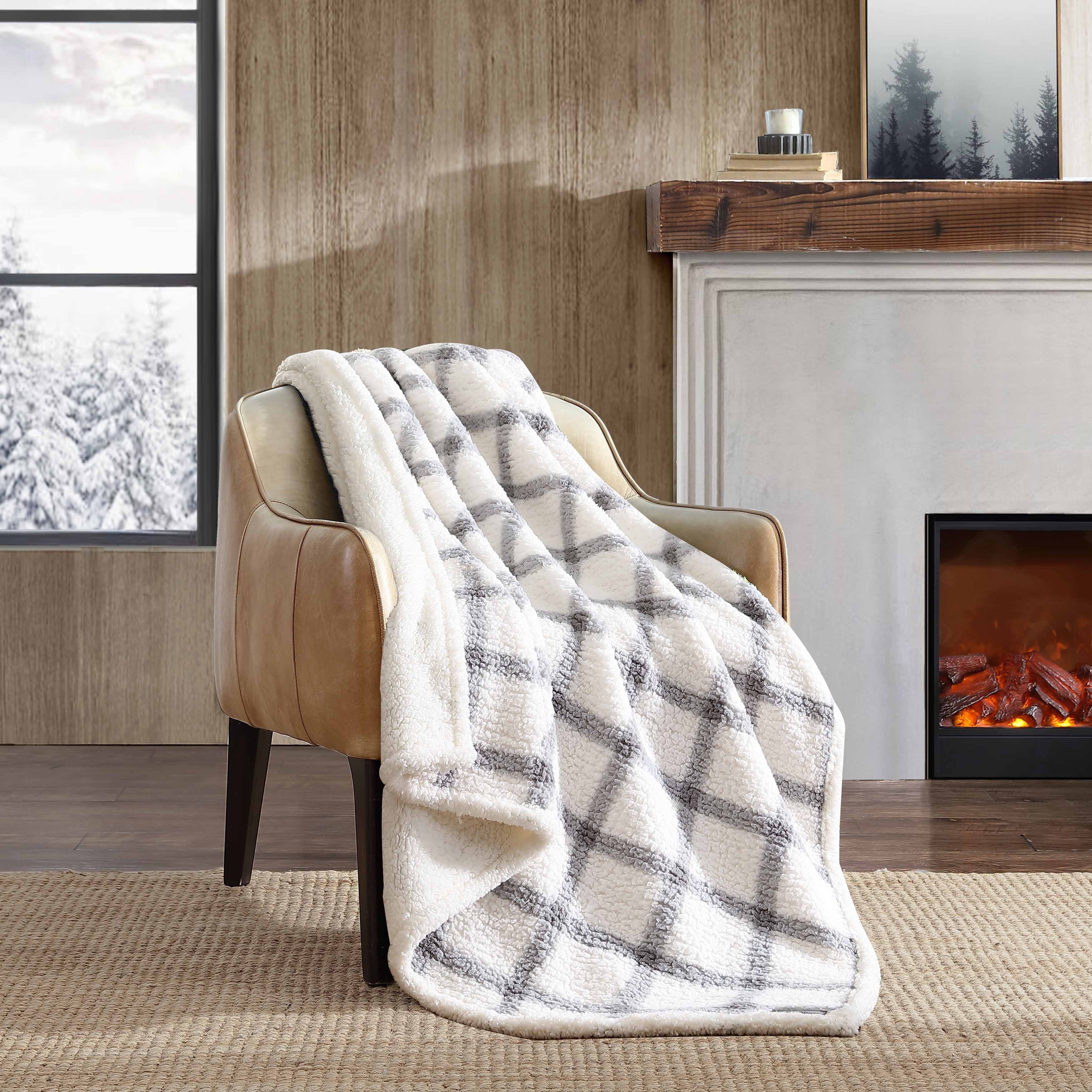 Eddie Bauer Printed Faux Shearling- Reversible Throw Blankets