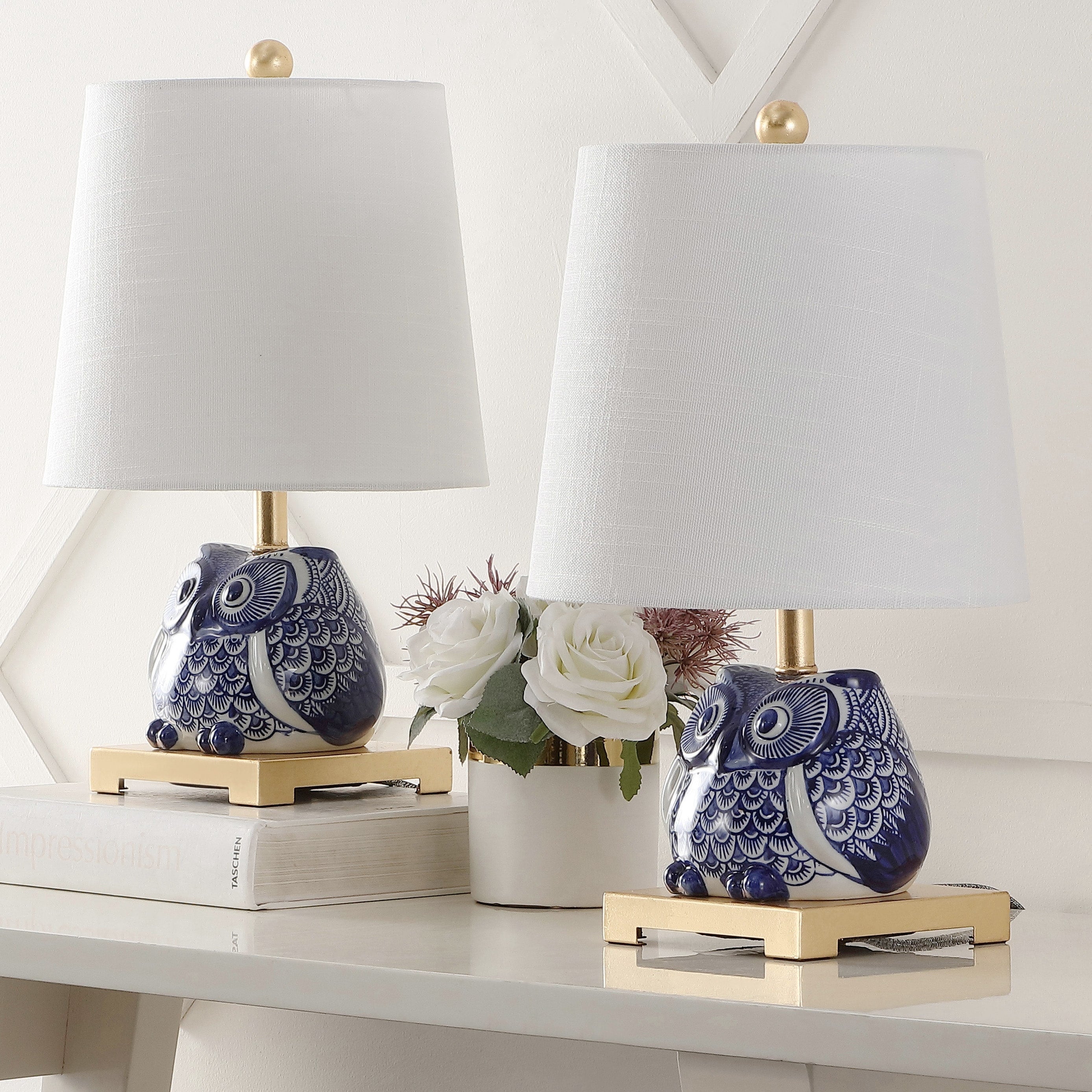 Tiki 16 Ceramic Mini Table Lamp, Blue/White (Set of 2) by JONATHAN Y