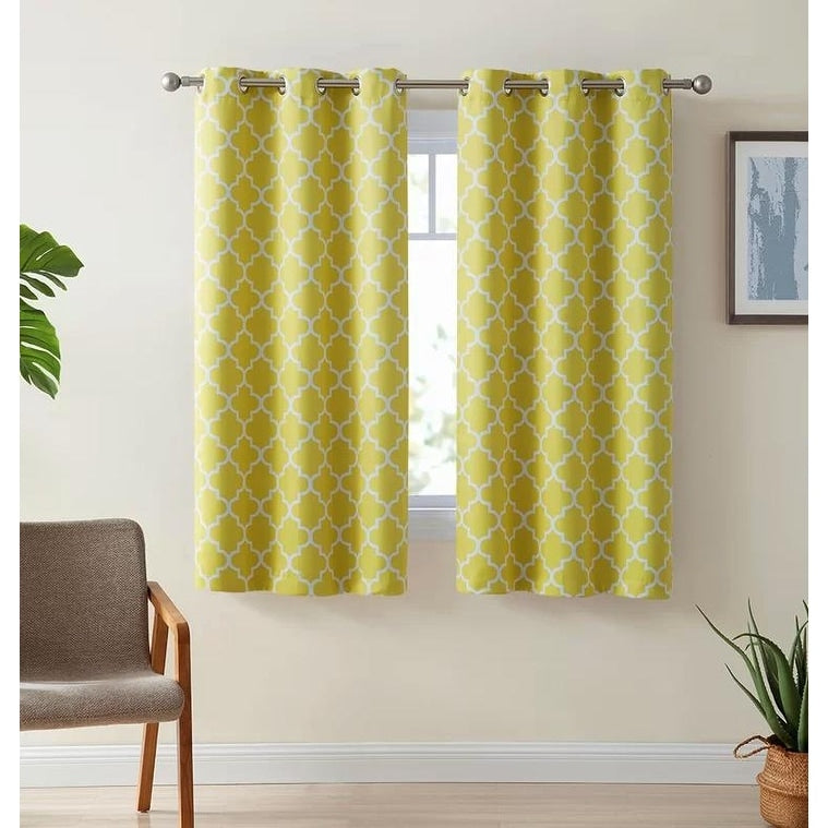 HLC.me Lattice Geometric Blackout Thermal Privacy Room Darkening Grommet Window Drapes Curtain Panels - Set of 2