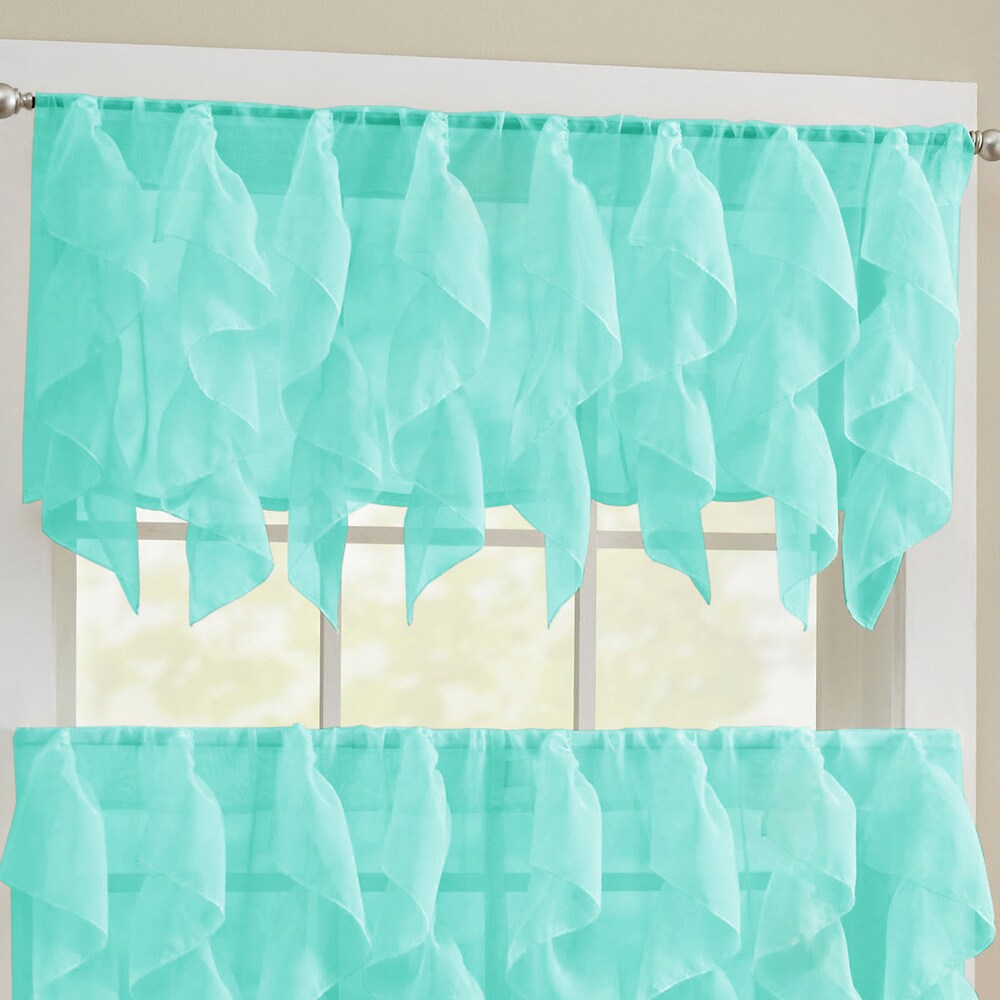 Chic Sheer Voile Vertical Ruffled Tier Window Curtain Valance and Tier