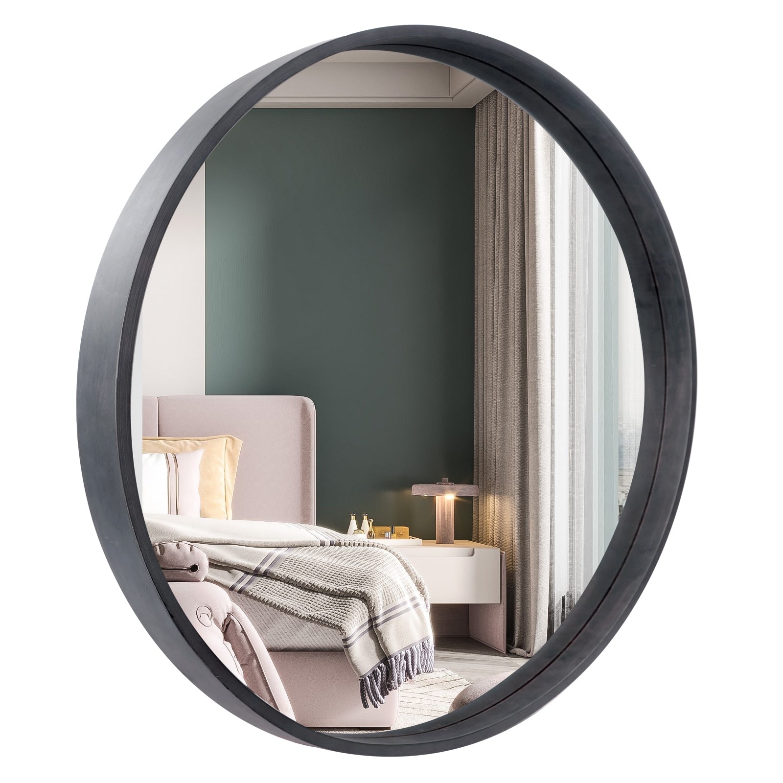 WallBeyond 28 Round Circle Wall Mirror (Grey, Wood or Walnut Colors) - 28 inches