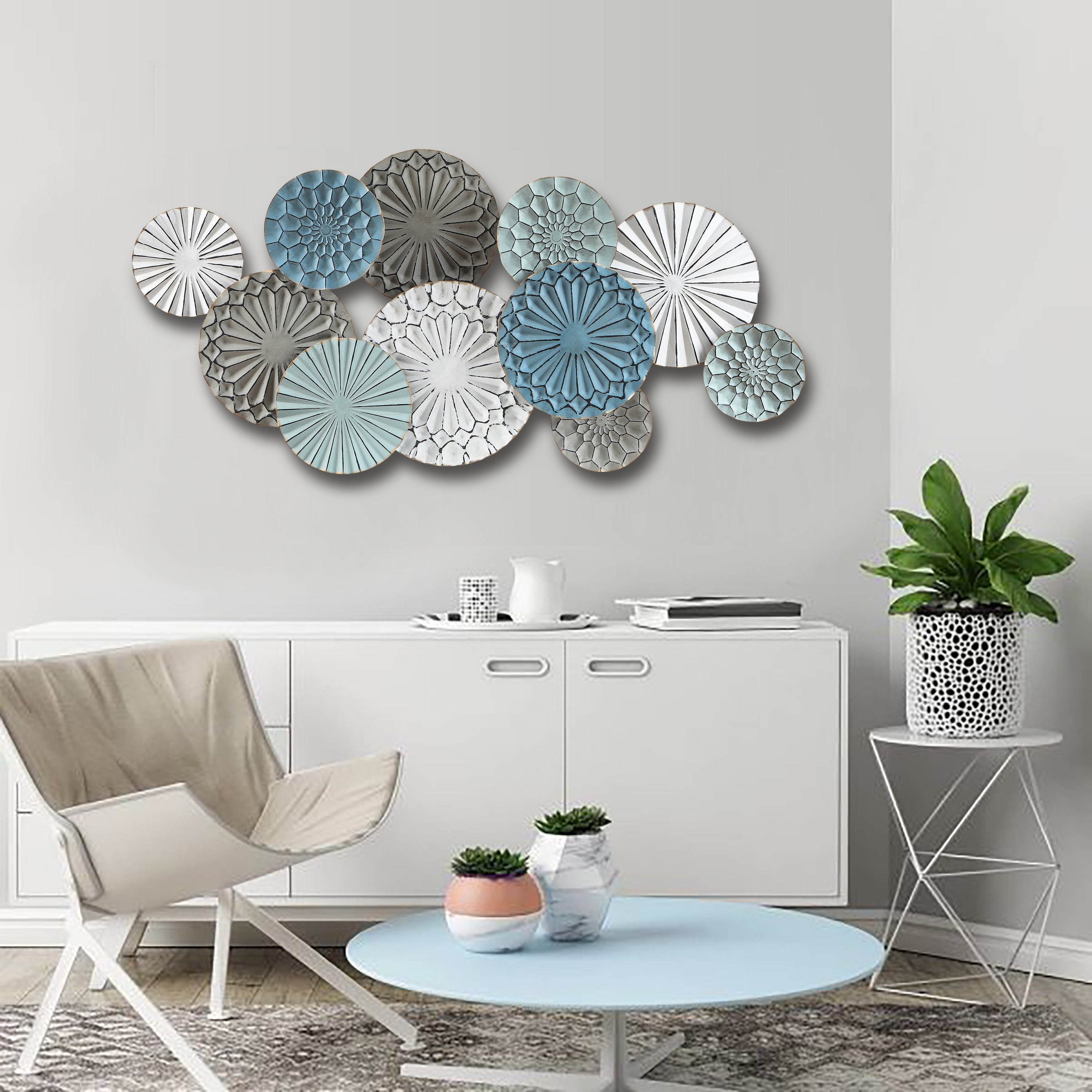 Multi-Color Metal Floral Layered Plates Wall Decor