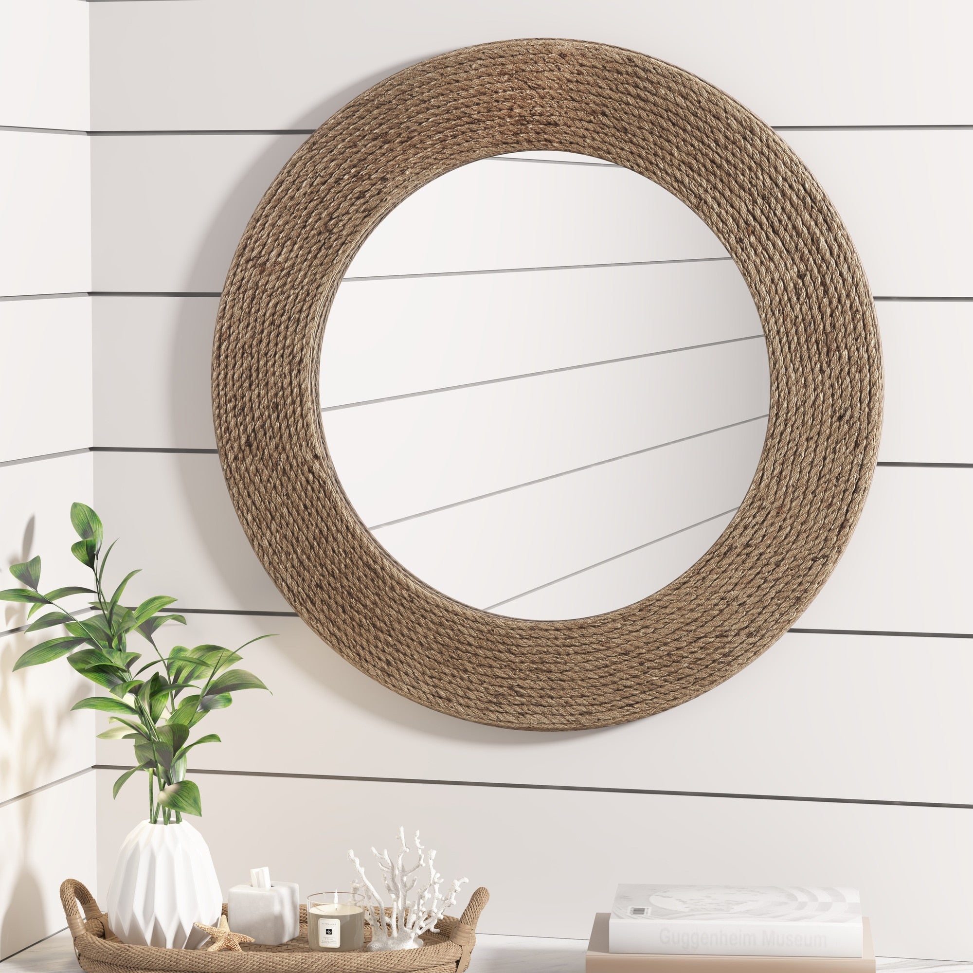 Madison Park Cove Natural Jute Rope Round Wall Mirror 26