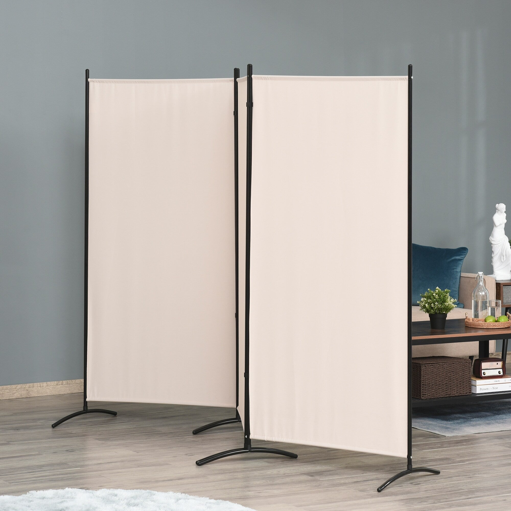 HOMCOM 3-Panel Folding Screen Room Divider Privacy Separator Partition for Indoor Bedroom Office, Outdoor Patio 100 x 72 Beige