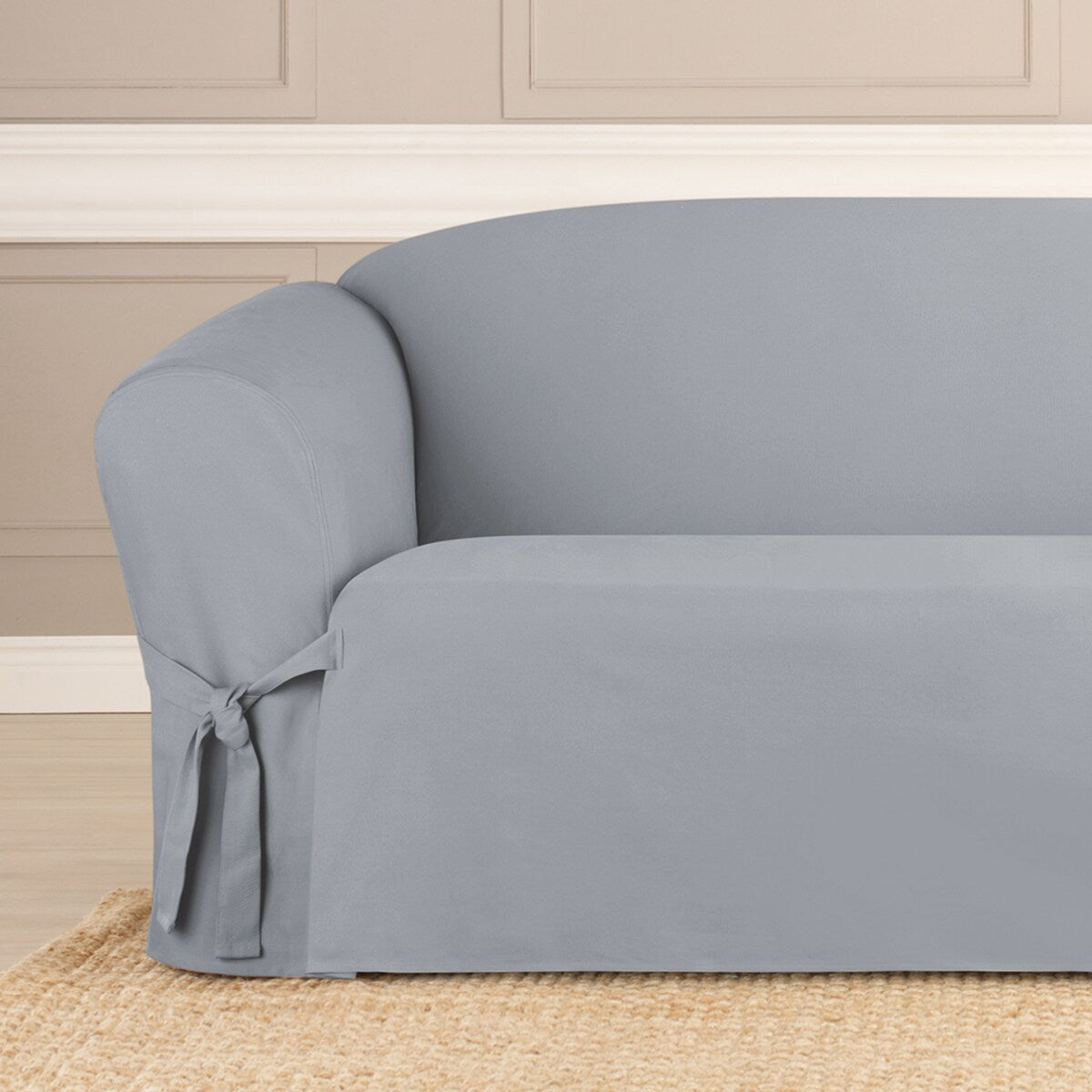 SureFit Heavyweight Cotton Duck One-Piece Sofa Slipcover with Seat Elastic