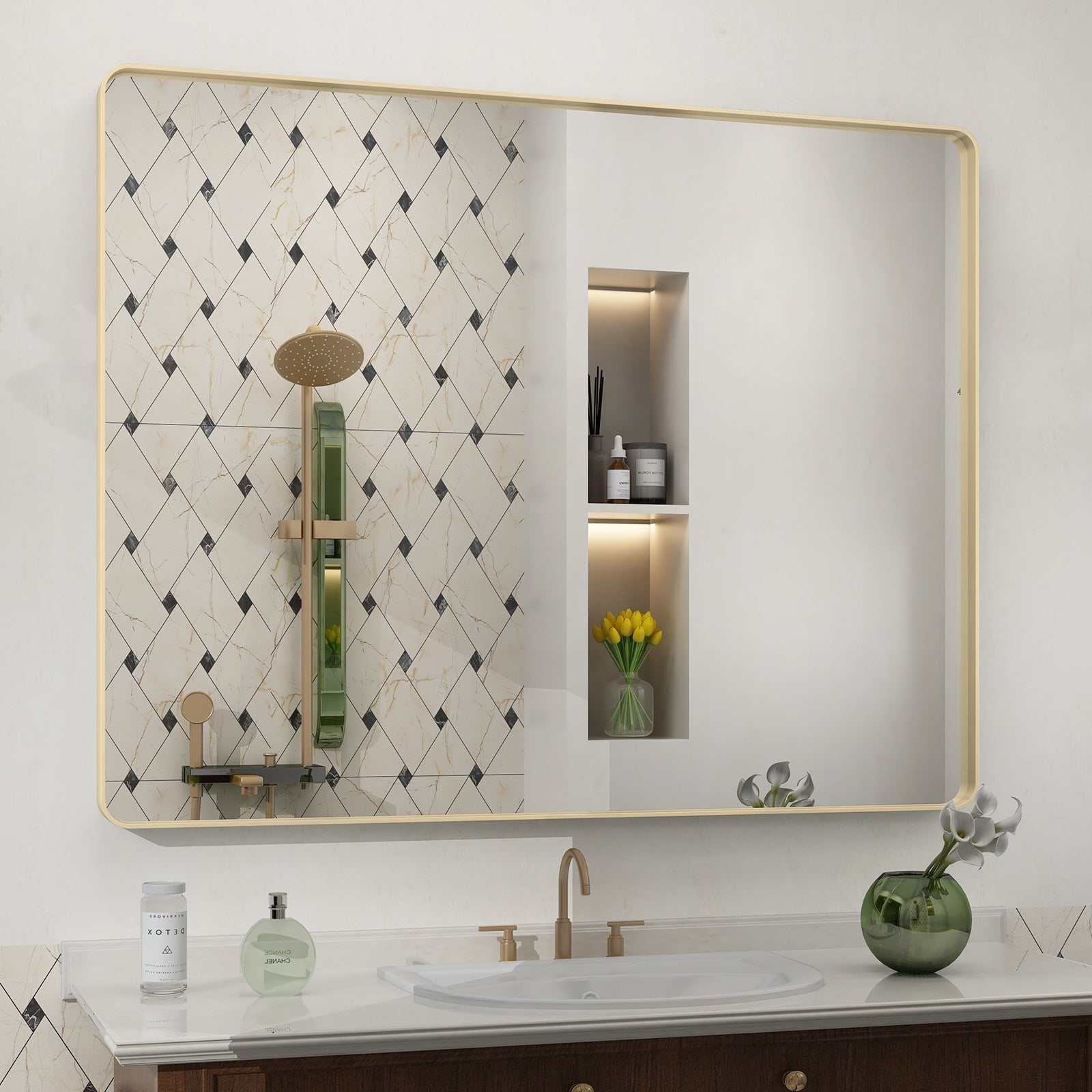 Apmir Metal Frame Tempered Glass Bathroom Vanity Mirror for Wall, Cloakroom, Bedroom