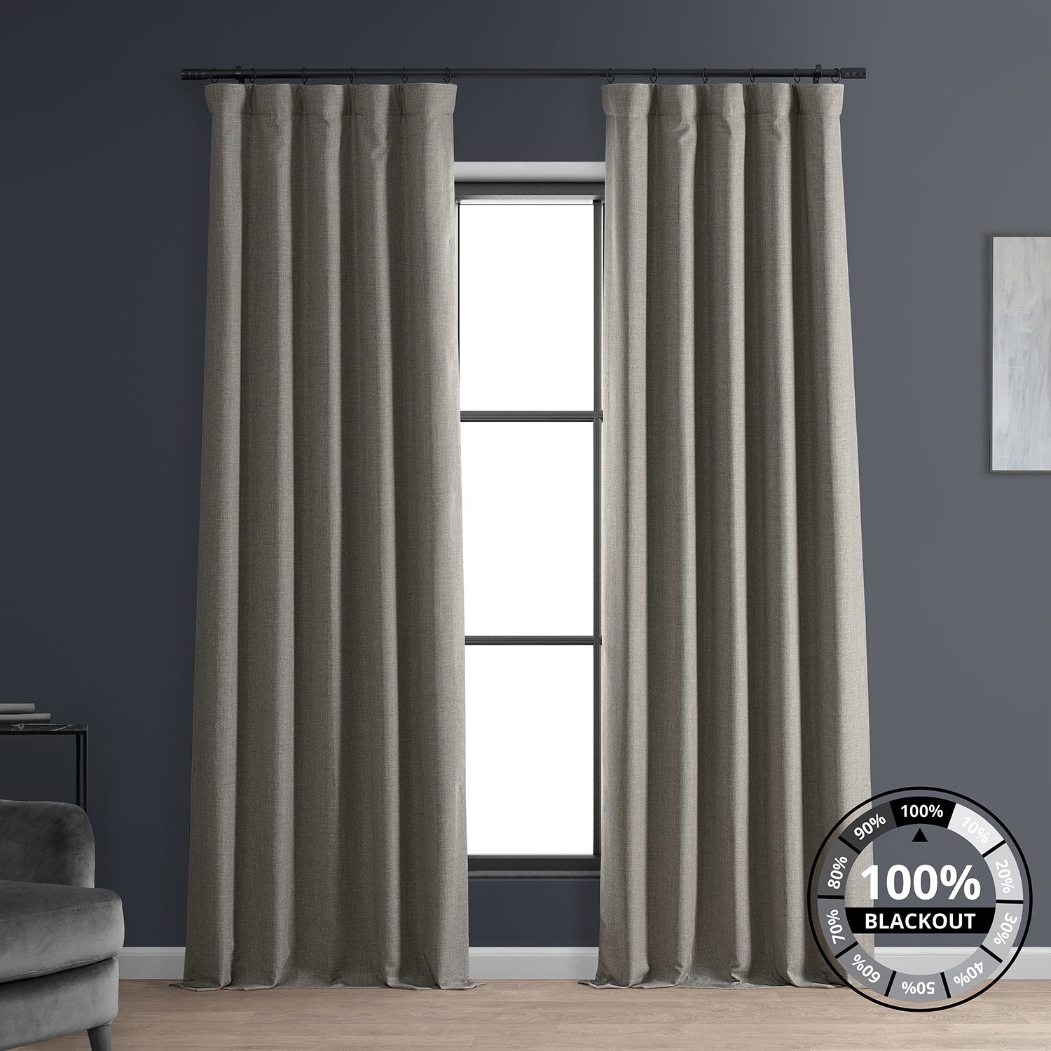 Exclusive Fabrics Faux Linen 100% Blackout Curtains Heat and Light Blocking - (1 Panel)