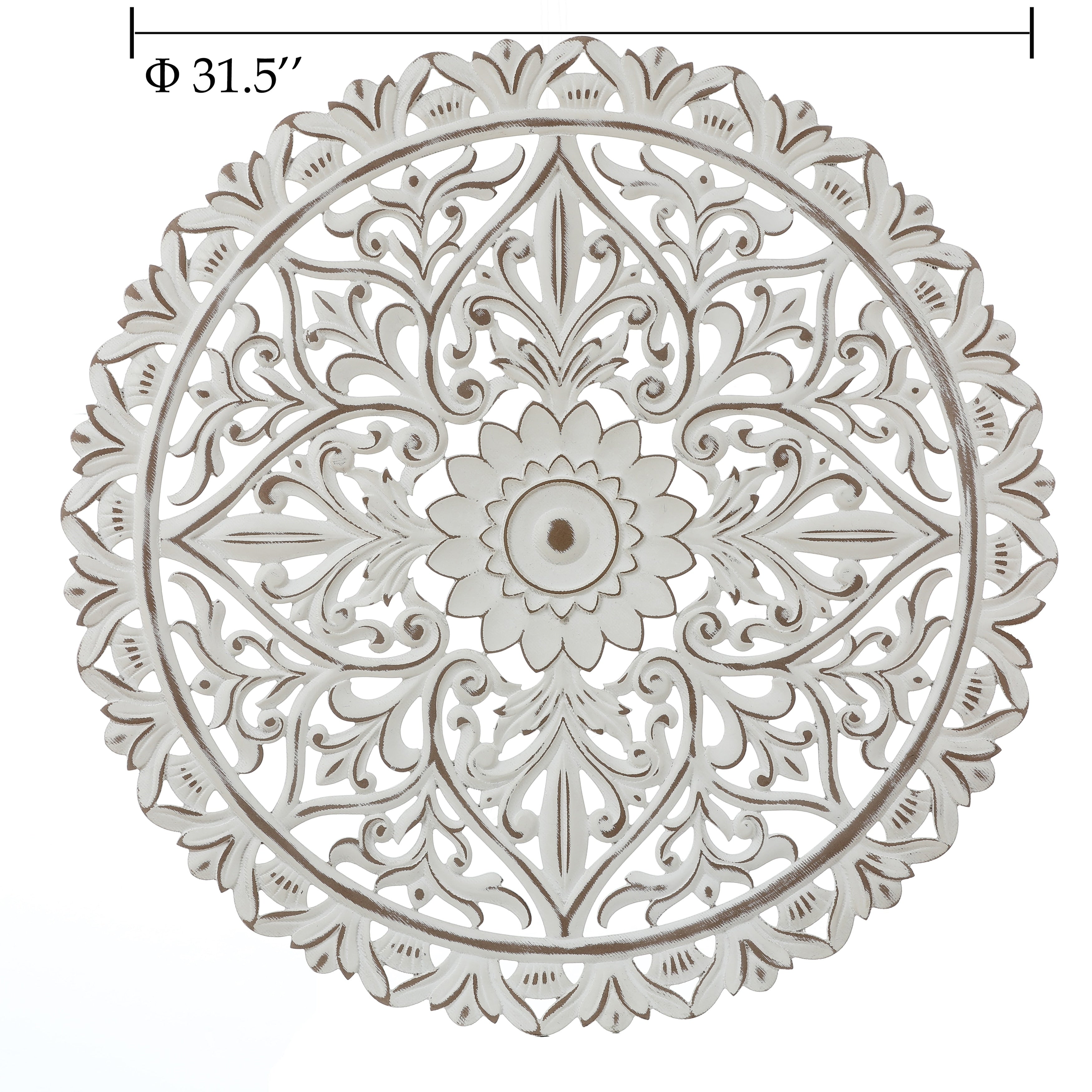 Distressed White Wood Flower Mandala 31.5 Round Wall Decor