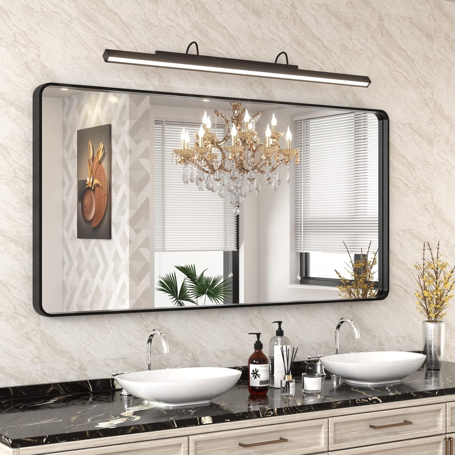 Apmir Metal Frame Tempered Glass Bathroom Vanity Mirror for Wall, Cloakroom, Bedroom