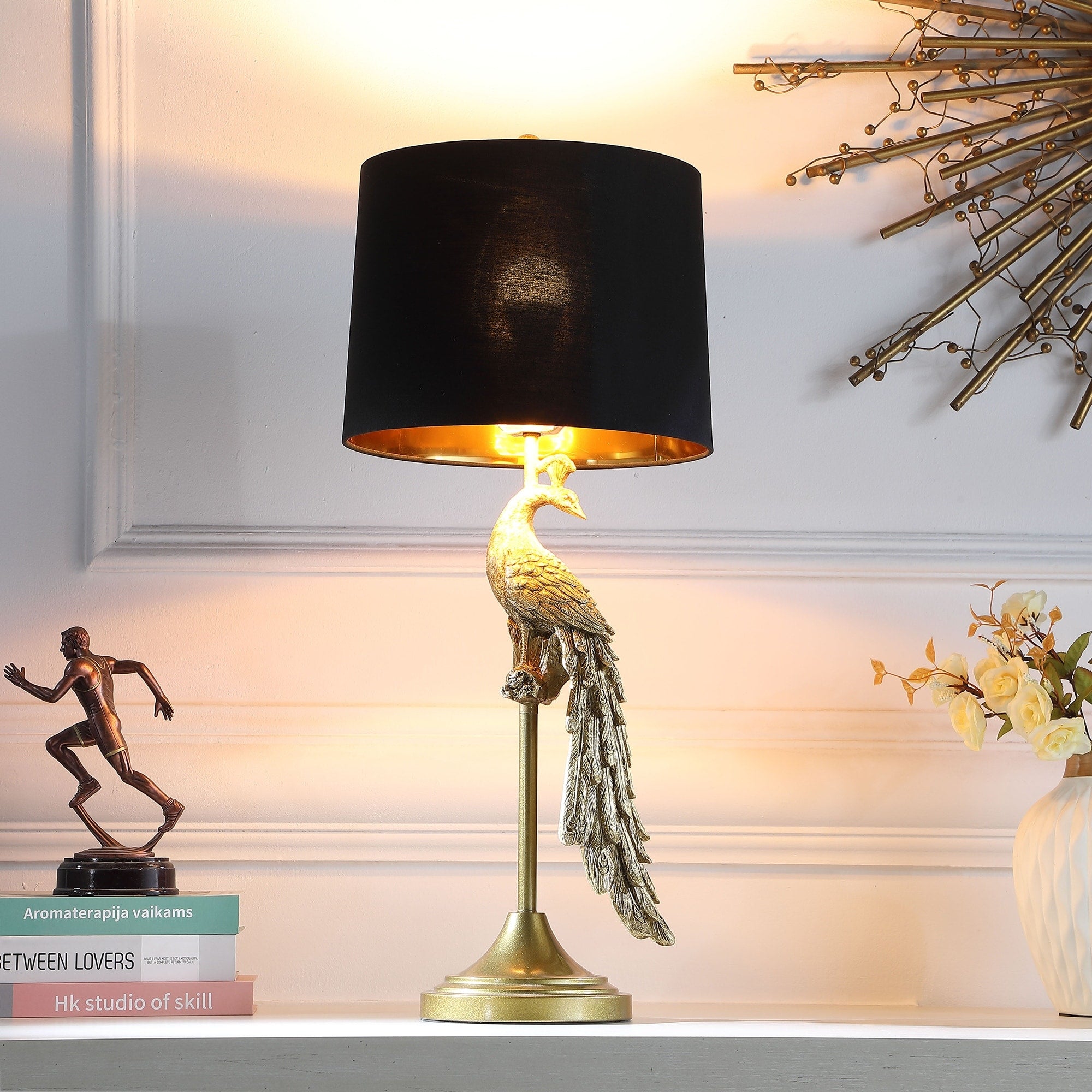 Modern Golden Peacock Polyresin Table Lamp