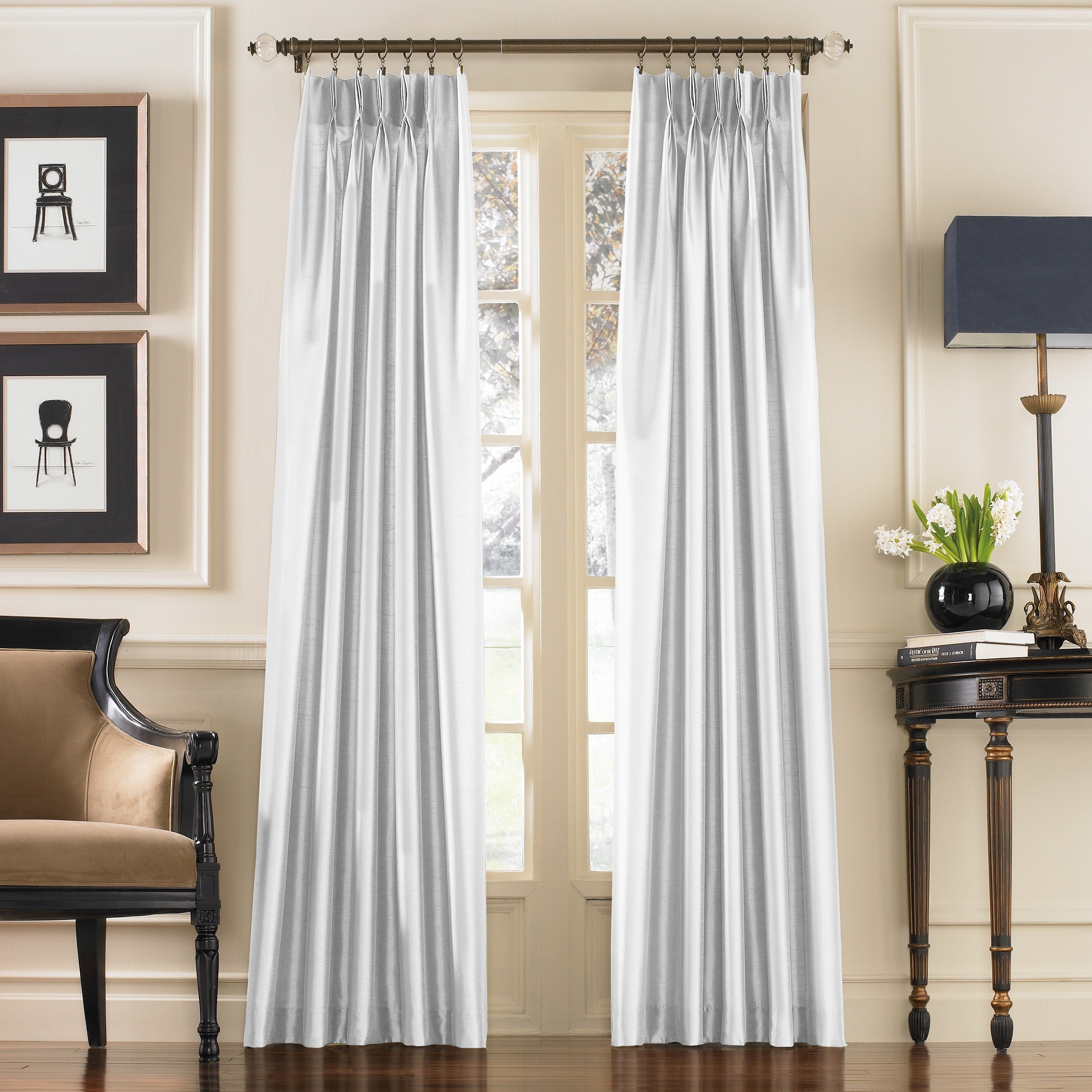 Marquee Faux Silk Pinch-pleat Solid Single Curtain Panel