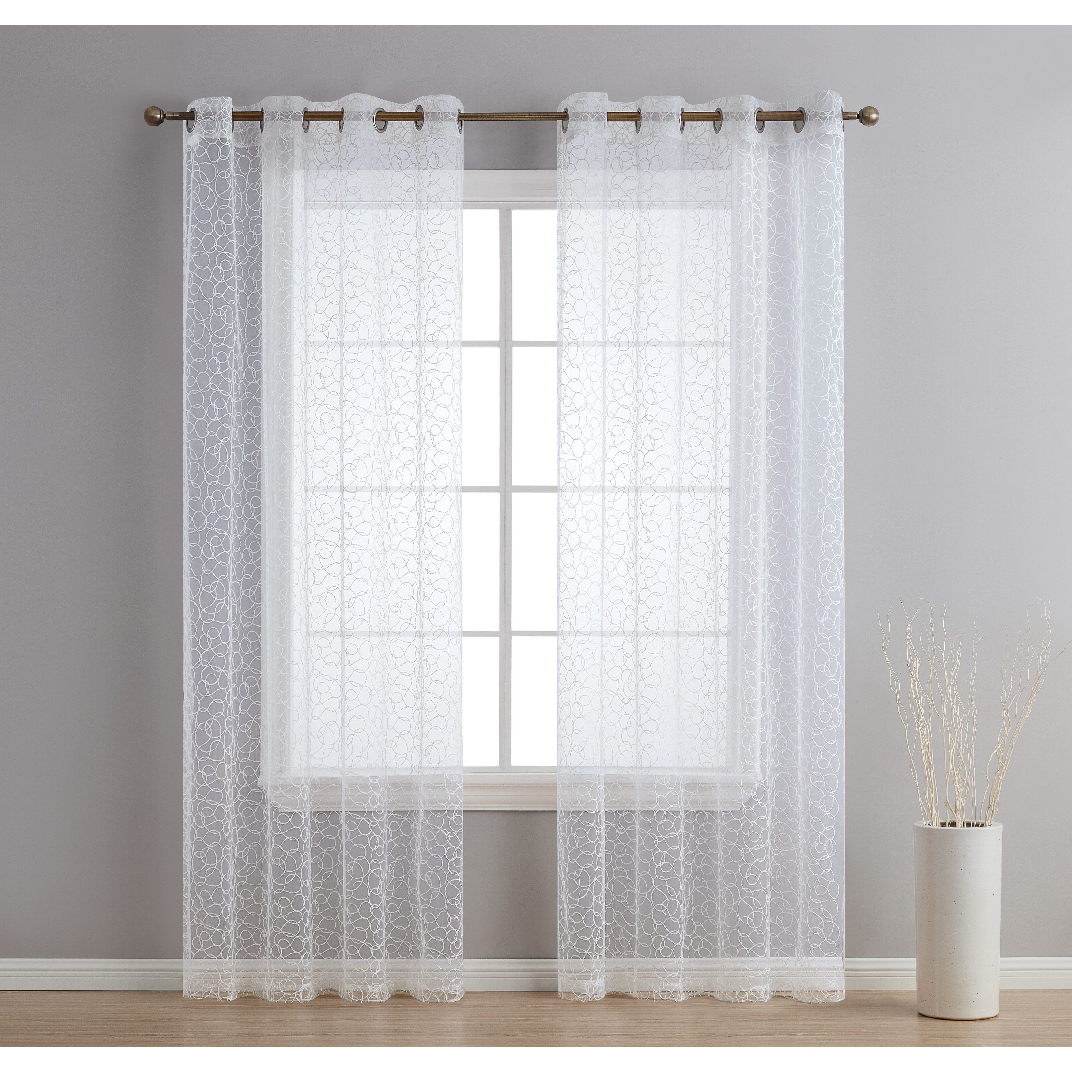 HLC.me Audrey Embroidered Premium Soft Decorative Sheer Voile Light Filtering Grommet Window Curtain Panels - Set of 2