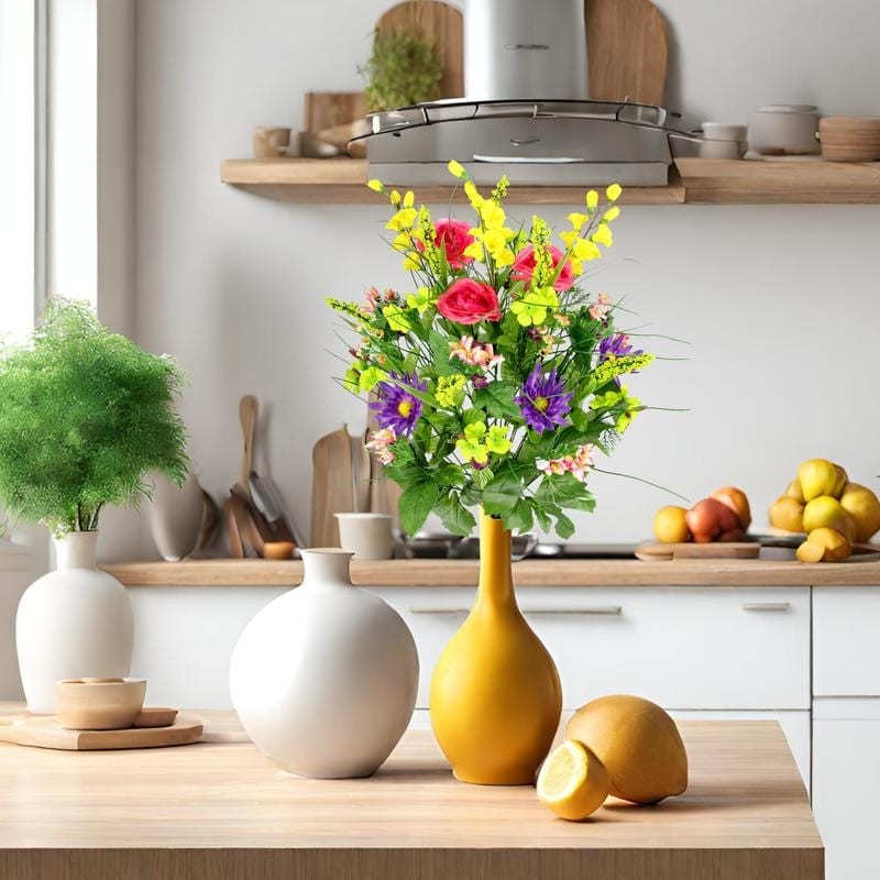 Artificial Silk Dahlia, Morning Glory, and Ranunculus 30-stem Bush