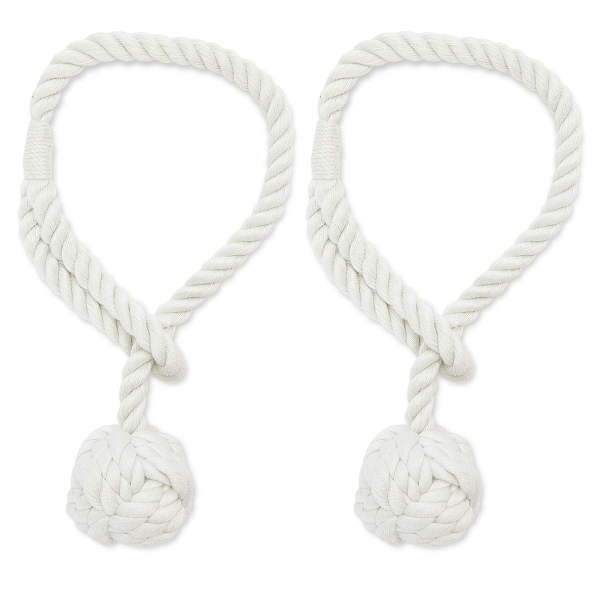 White Rope Curtain Tiebacks, Holdbacks for Drapes (20 in, 2 Pack)