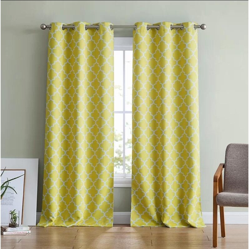 HLC.me Lattice Geometric Blackout Thermal Privacy Room Darkening Grommet Window Drapes Curtain Panels - Set of 2