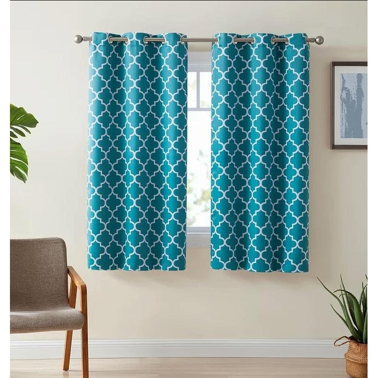 HLC.me Lattice Geometric Blackout Thermal Privacy Room Darkening Grommet Window Drapes Curtain Panels - Set of 2