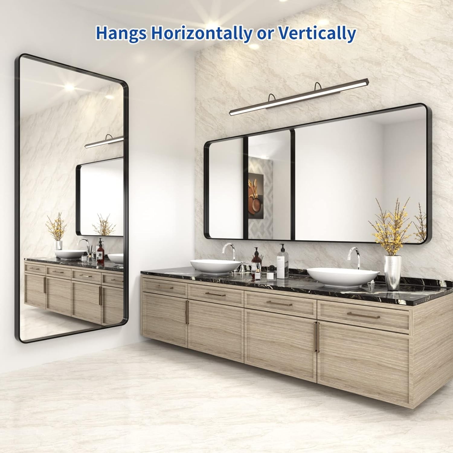 Apmir Metal Frame Tempered Glass Bathroom Vanity Mirror for Wall, Cloakroom, Bedroom