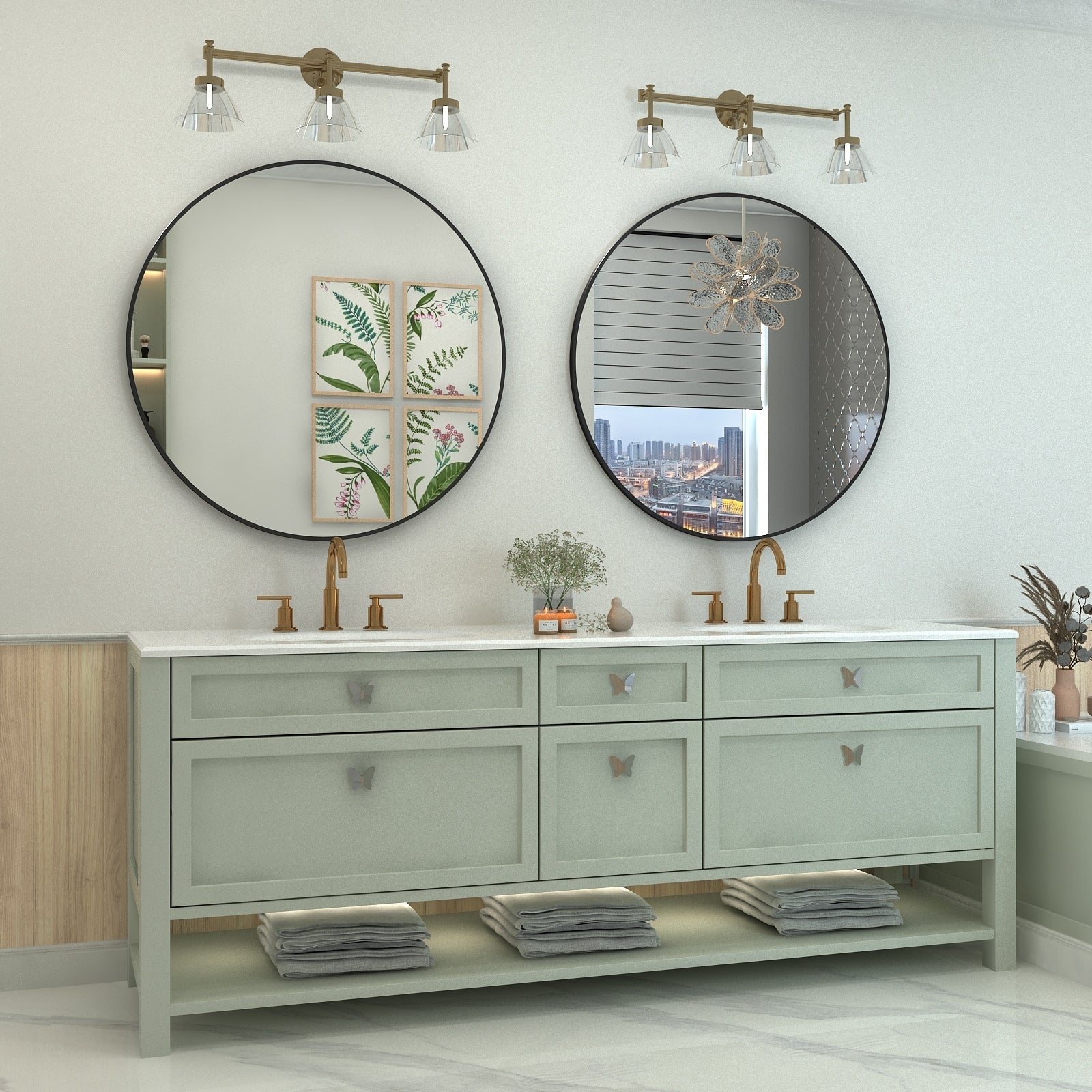 Full Size Round Bathroom Vanity Wall Mirror with Metal Frame