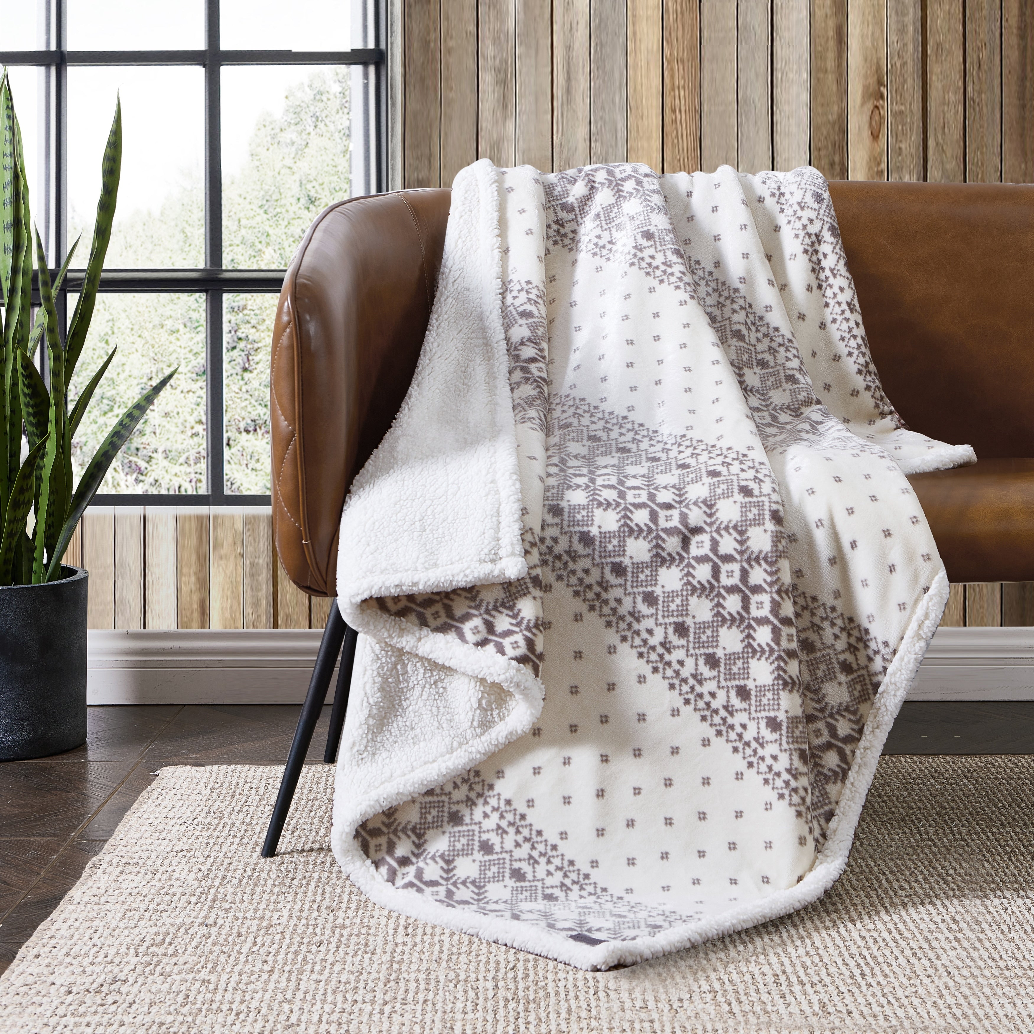 Eddie Bauer Printed Faux Shearling- Reversible Throw Blankets