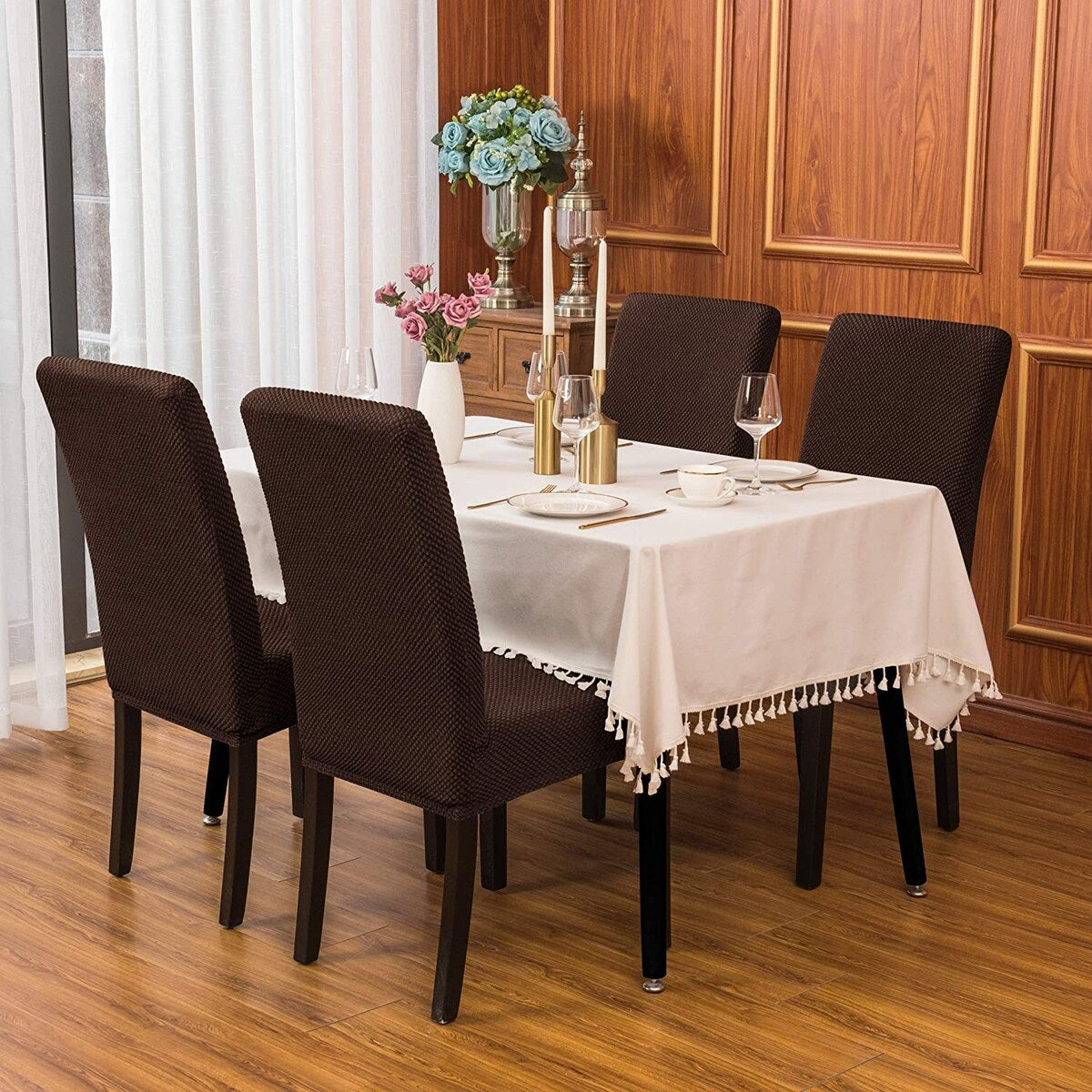 Subrtex 4 PCS Stretch Dining Chair Slipcover Textured Grain Cover