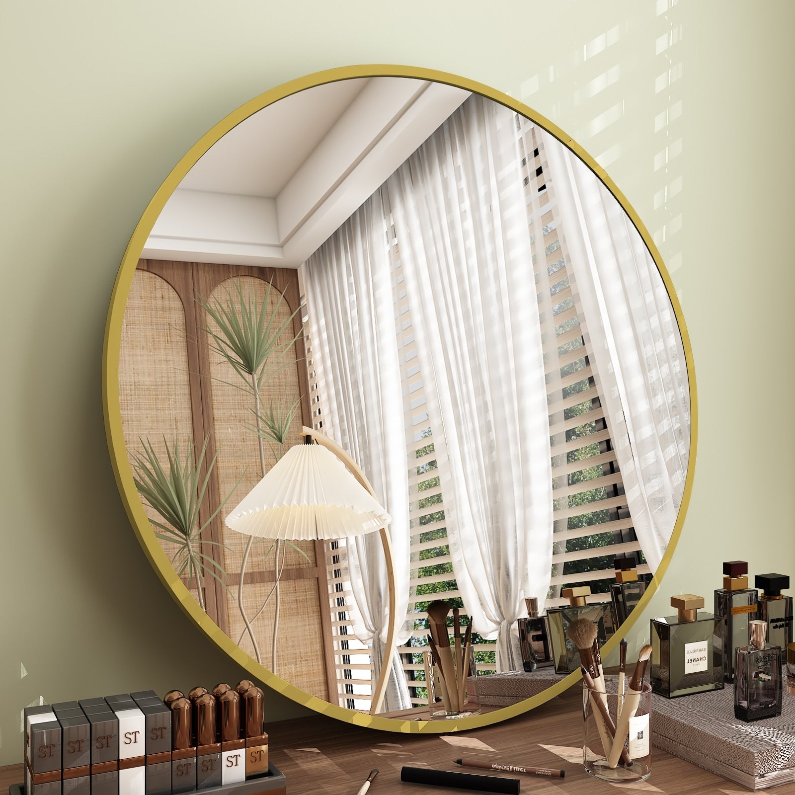 Full Size Round Bathroom Vanity Wall Mirror with Metal Frame