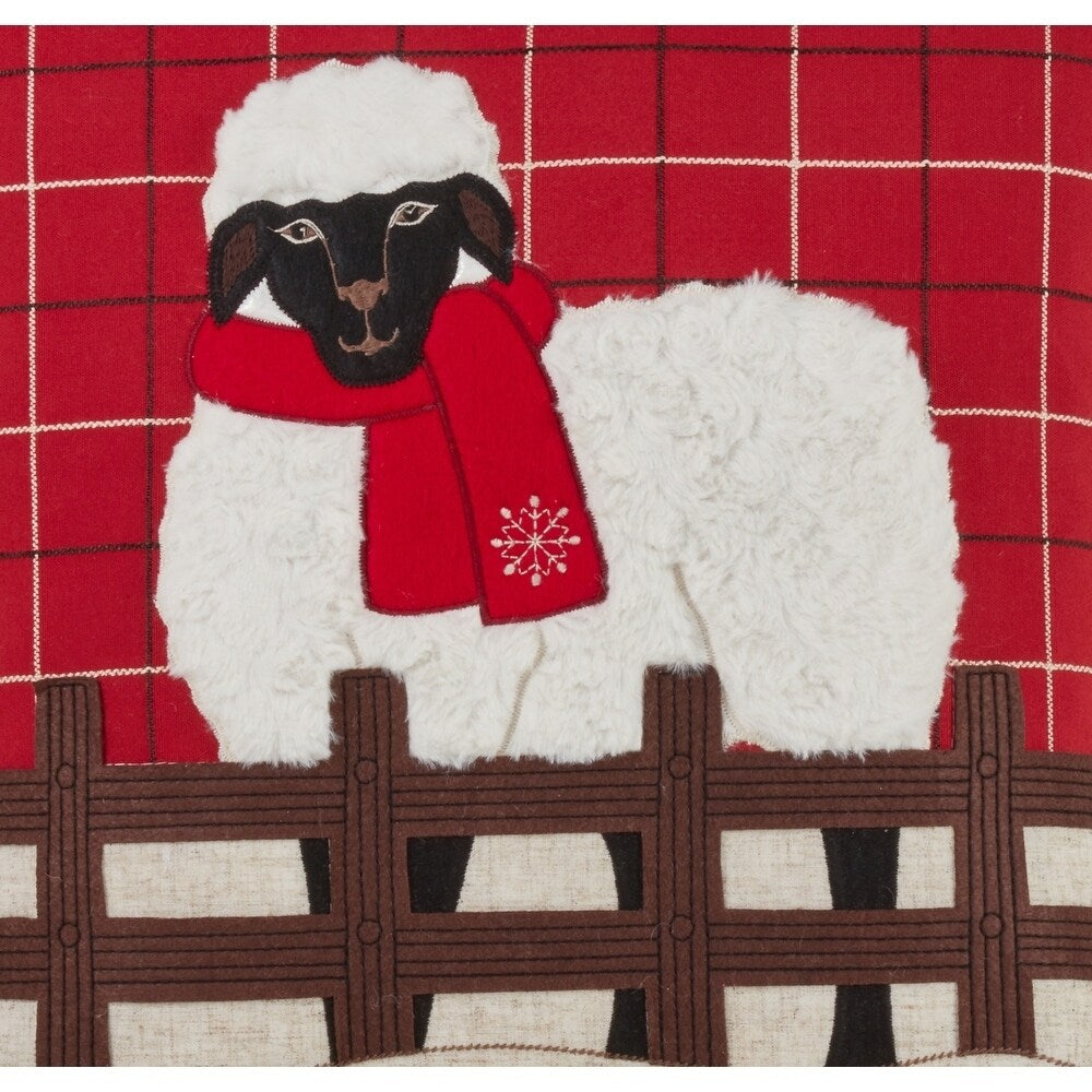 Plaid Christmas Pillow With Sheep Design