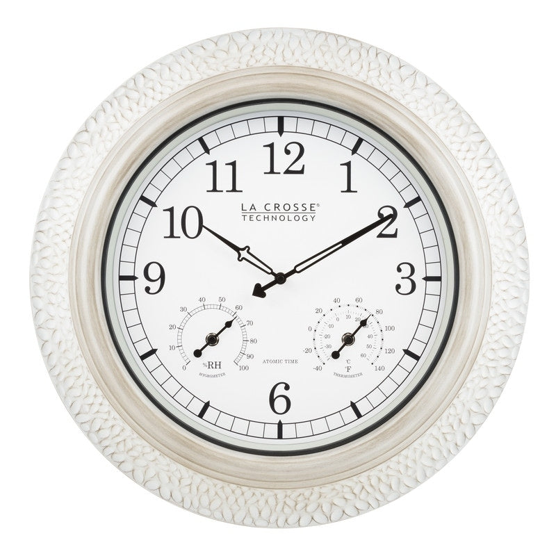 La Crosse 433-29917-INT 21 Outdoor Atomic White-Wash Metal Wall Clock