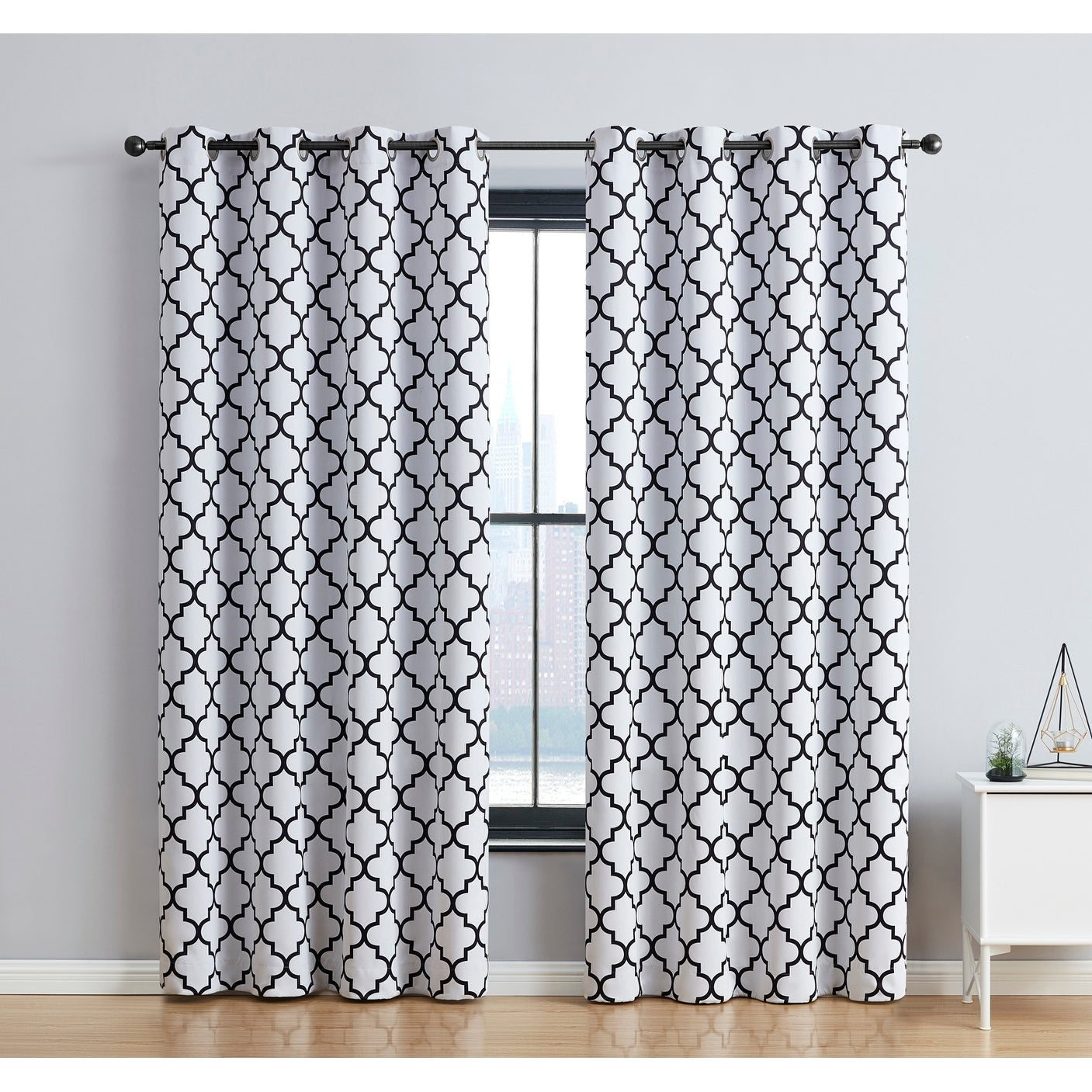 HLC.me Lattice Geometric Blackout Thermal Privacy Room Darkening Grommet Window Drapes Curtain Panels - Set of 2