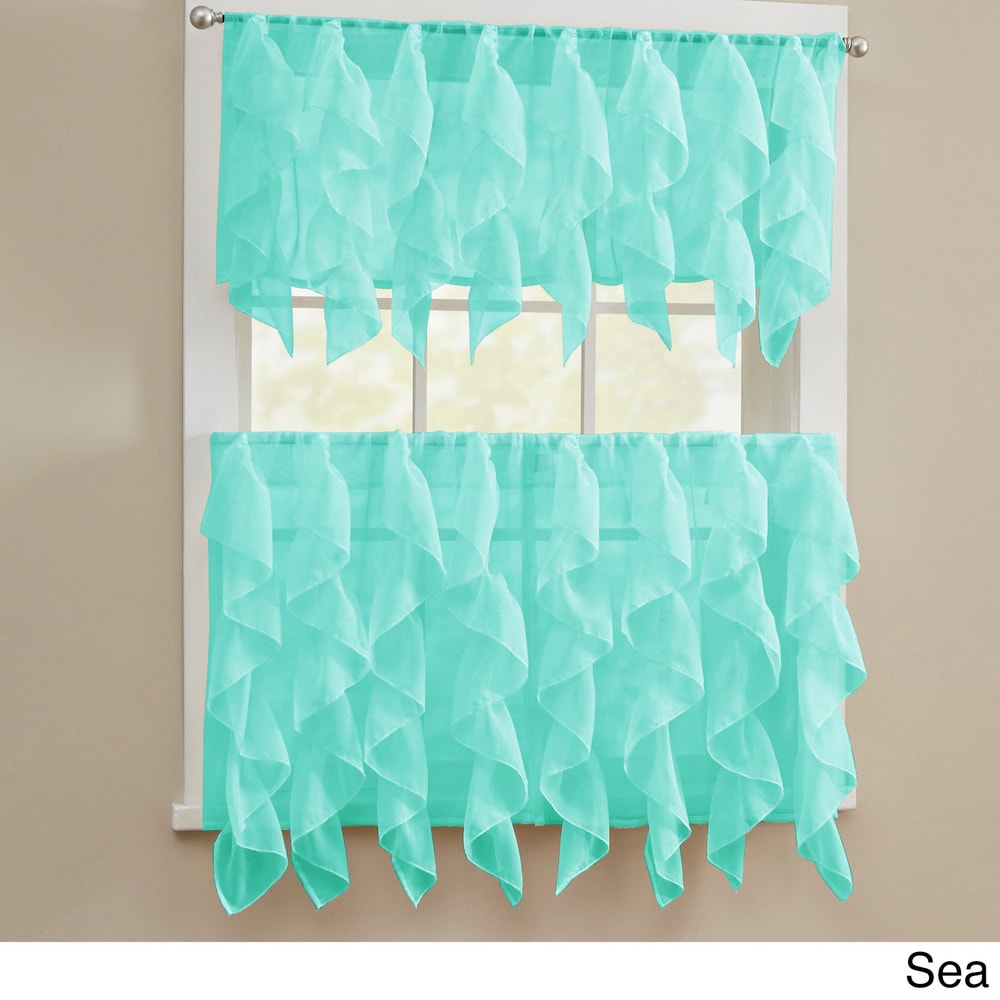 Chic Sheer Voile Vertical Ruffled Tier Window Curtain Valance and Tier